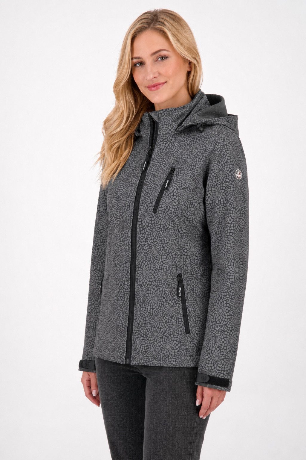 DEPROC Active Softshelljacke SHELBY PEAK DC leichte Softshelljacke mit All-Over-Print und abnehmbarer Kapuze