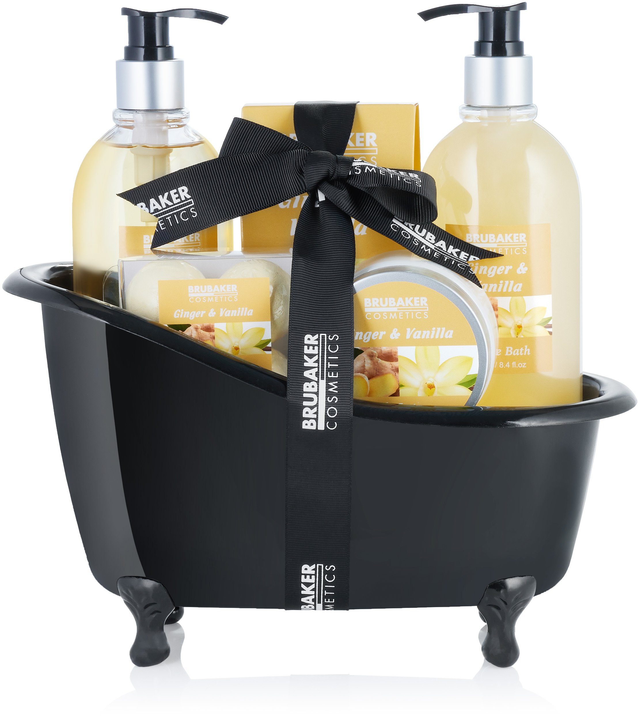 Geschenkset Badewanne, 9-tlg., Hautreinigungs-Set & Deko BRUBAKER mit Ingwer Beauty Duft, Wellness Badeset, Vanille Bade- Pflegeset Dusch Set, und