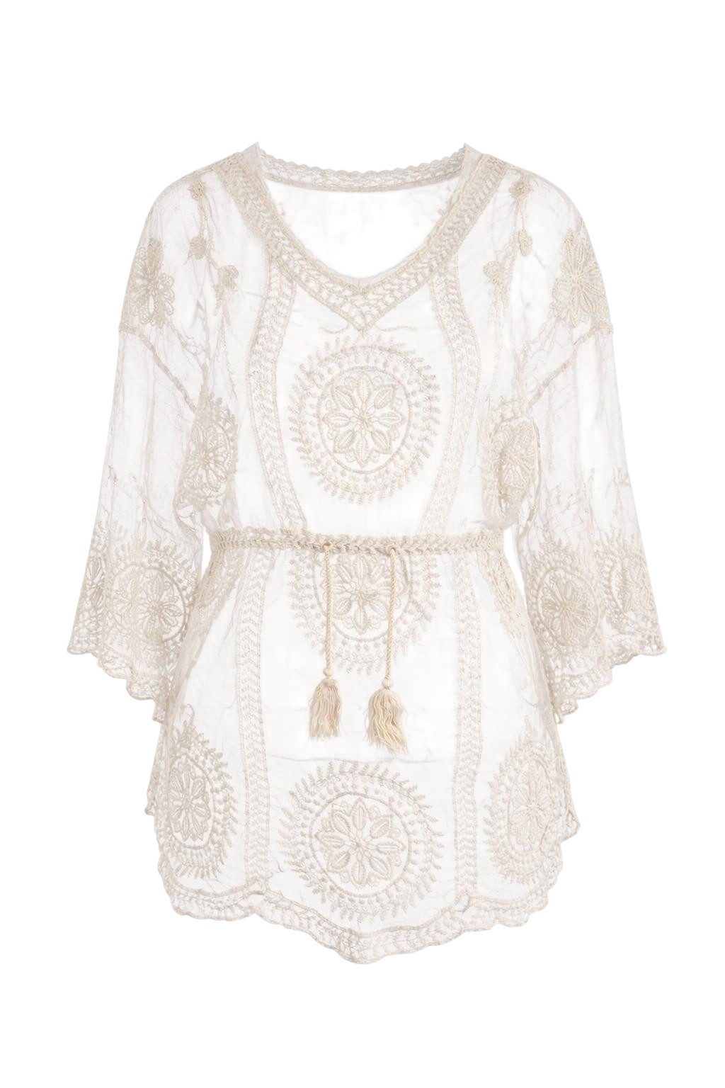 Mississhop Schlupfbluse Damen Bluse Tunika Stickerei Boho Look S/M