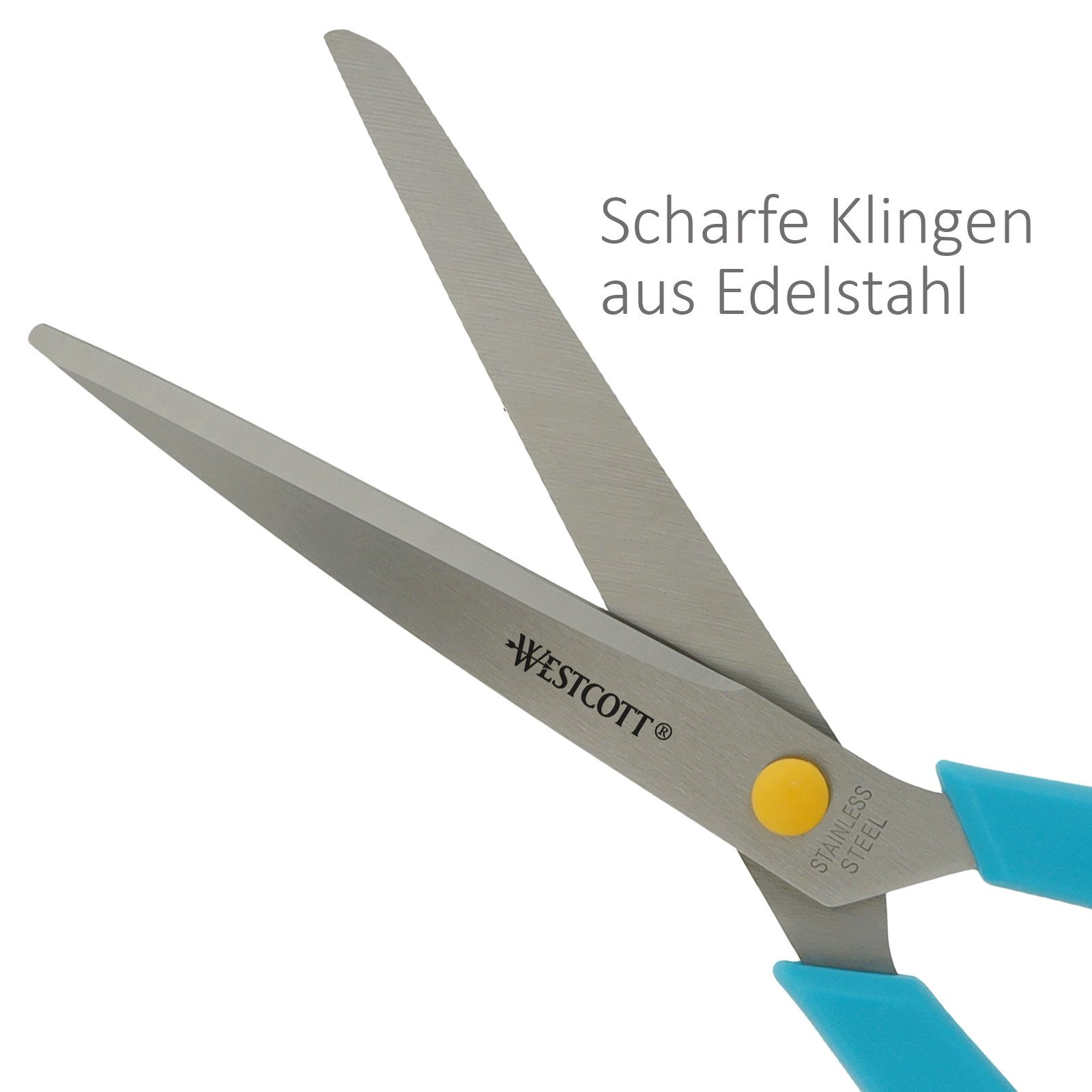 WESTCOTT Scheren-Set Easy Grip Scheren 3 Stück Türkis, Universalscheren mit Komfort-Griff, (Vorteilspack, 3-tlg), Extrascharfe & langlebige Edelstahlklinge – Bild 4 von 5