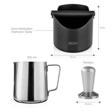 BEEM Barista-Set mit Abschlagkasten schwarz, Milchkännchen, Coffee-Tamper für Siebträgermaschinen