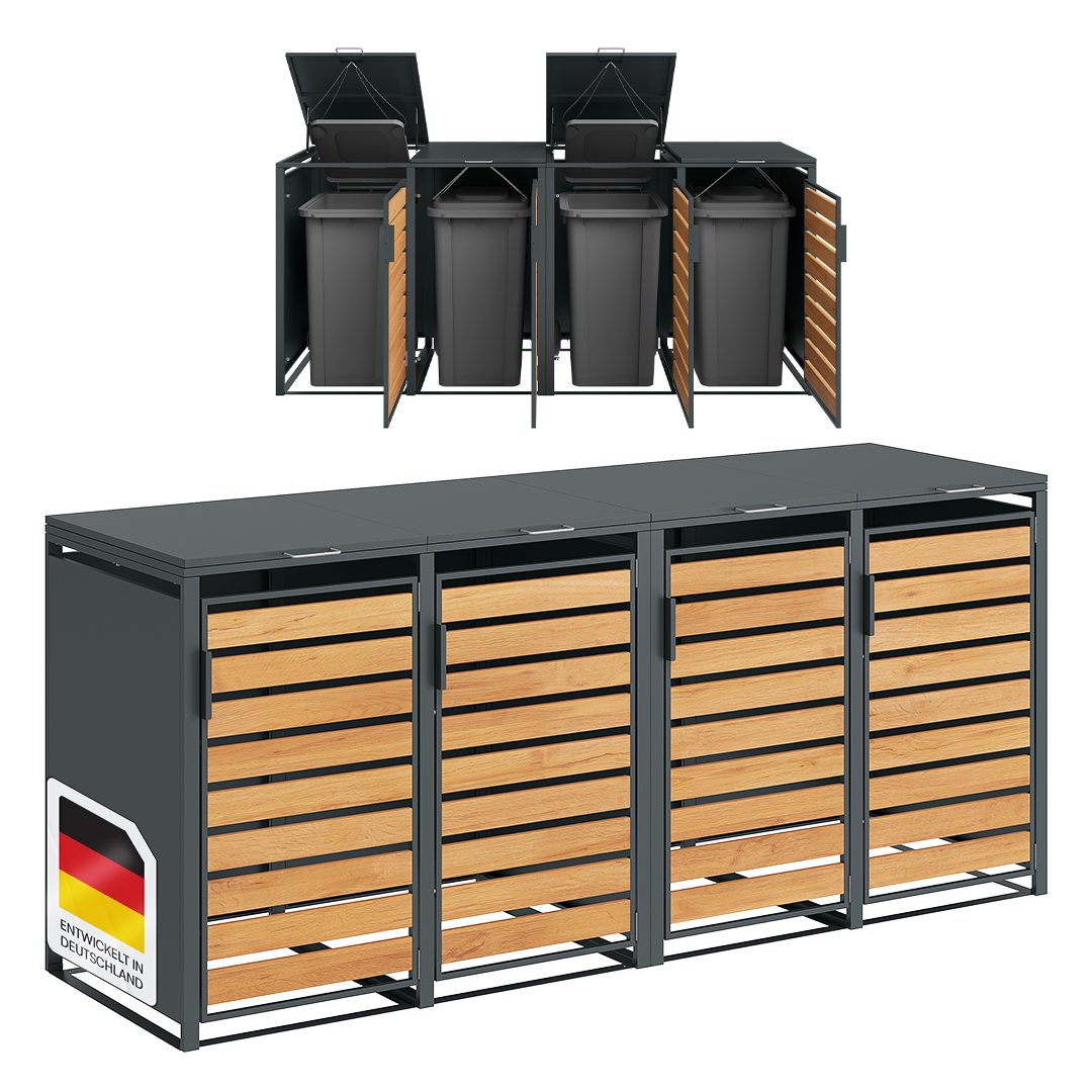 STEELSØN Mülltonnenbox Kestra 120L aus verzinktem Stahl (Anthrazit/Holz, Fü günstig online kaufen