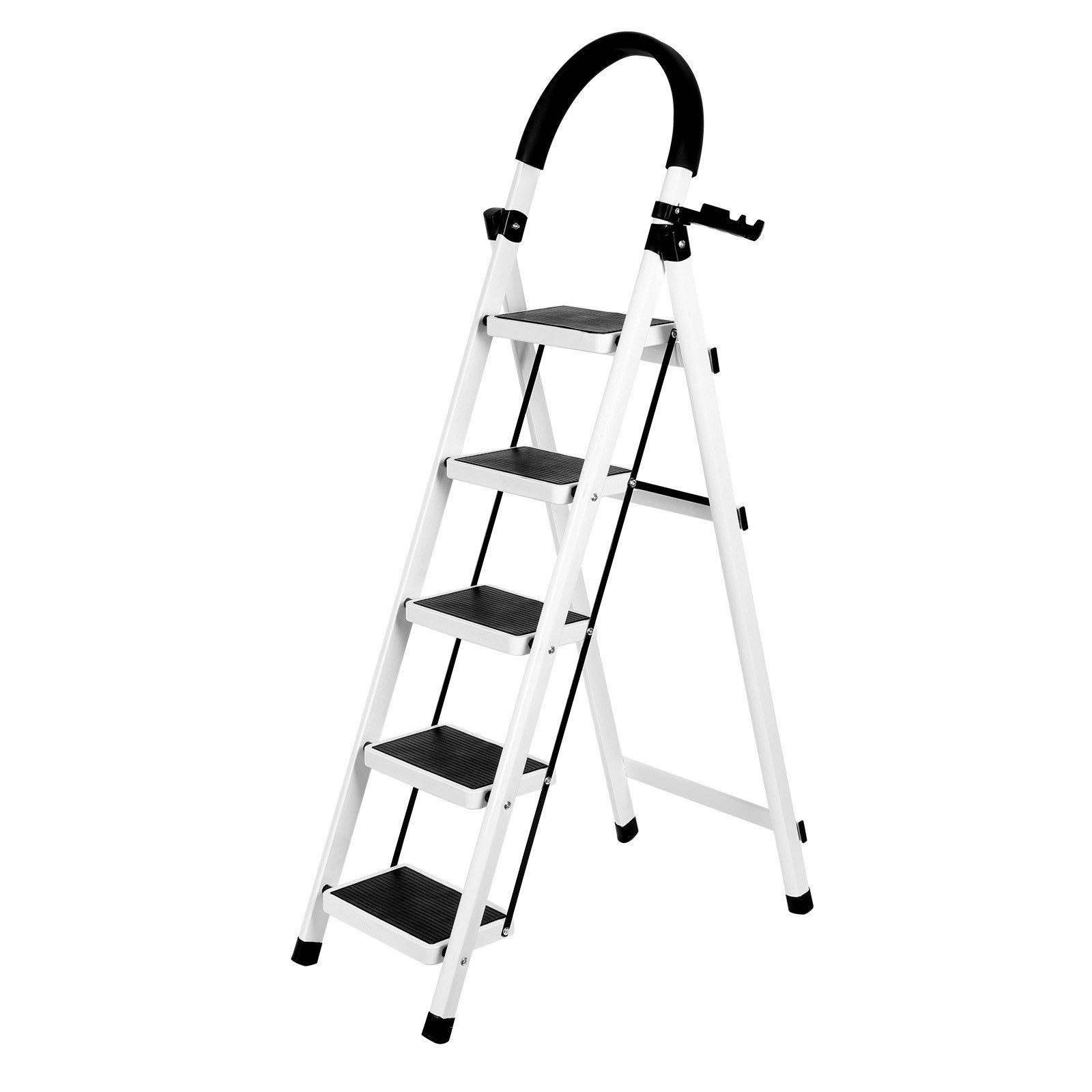 JEOBEST Trittleiter Stufenleiter, Klappleiter Tritthocker mit Handläufen, ( 5 Stufen) Sicherheitsleiter, Anti-Rutsch-stabilem und breitem Pedal