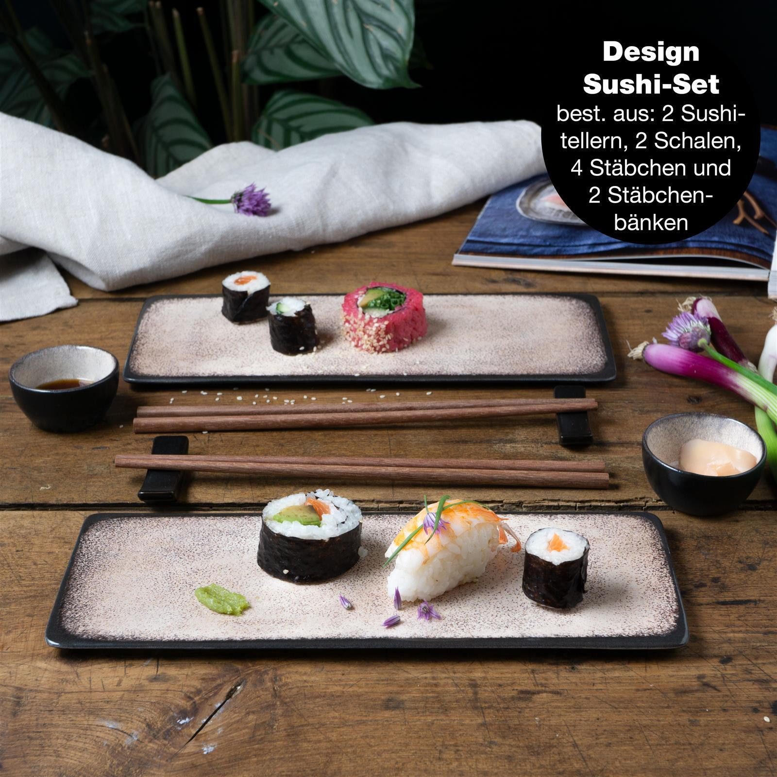 Moritz & Moritz Tafelservice VIDA Sushi Set Beige (10-tlg), 2 Personen, Keramik, Sandelholz, Für 2 Personen - 10 Teile – Bild 2 von 5