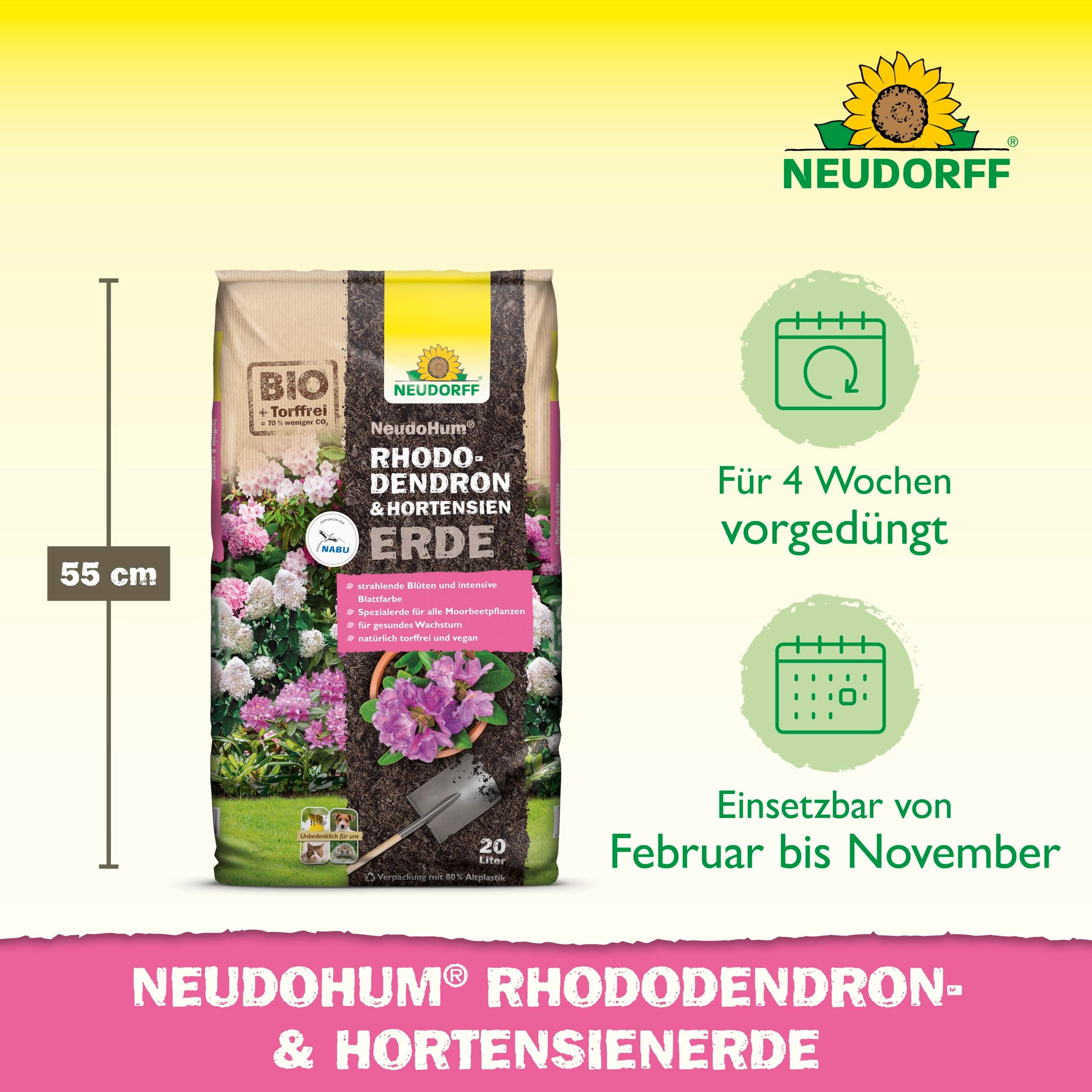 Neudorff Spezialerde NeudoHum HortensienErde 20 Liter, mit Organischer Naturdünger, (Torffreie Erde für prächtige Hortensien in Topf und Kübel, Auch für Moorbeetpflanzen geeignet), Torffreie Spezialerde mit niedrigem pH-Wert.
