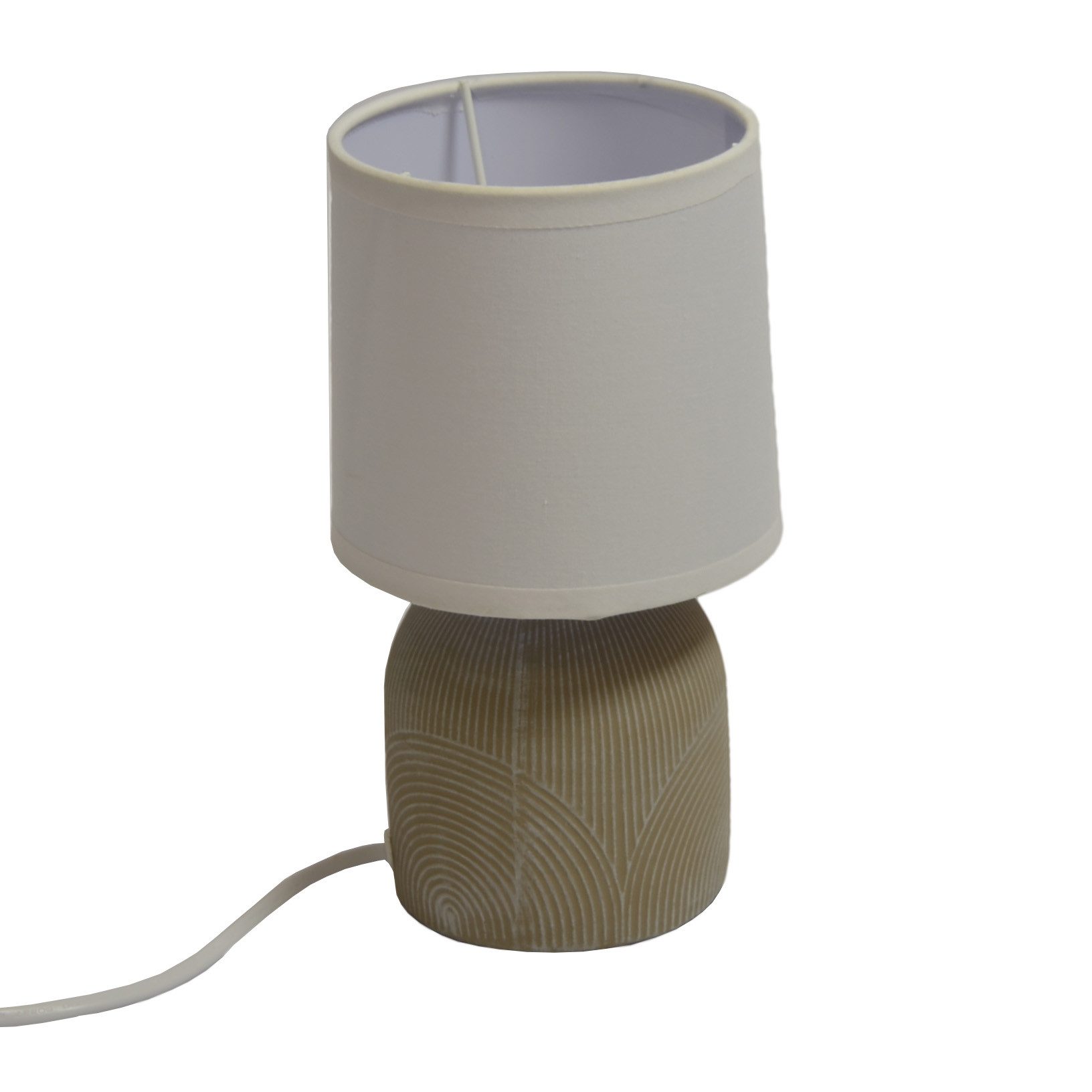 B&S Tischleuchte Nachttischleuchte Keramik Stoff Rund E14 Höhe 22 cm beige günstig online kaufen