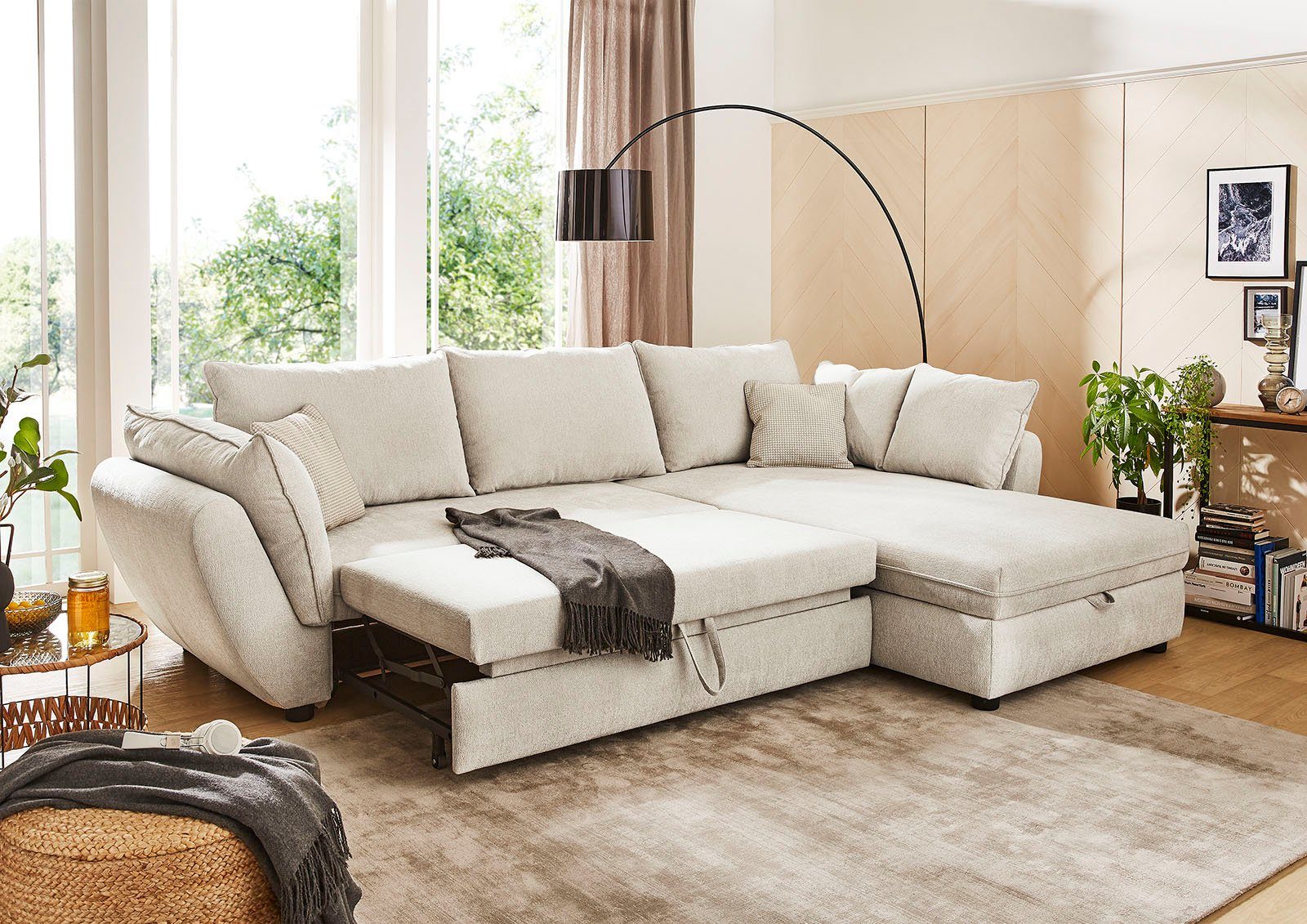 mit Relaxfunktion,Stauraum/Bettkasten,Wellenfederung,mane beige Gruppe Jockenhöfer Jerez, Bett-und Ecksofa | beige