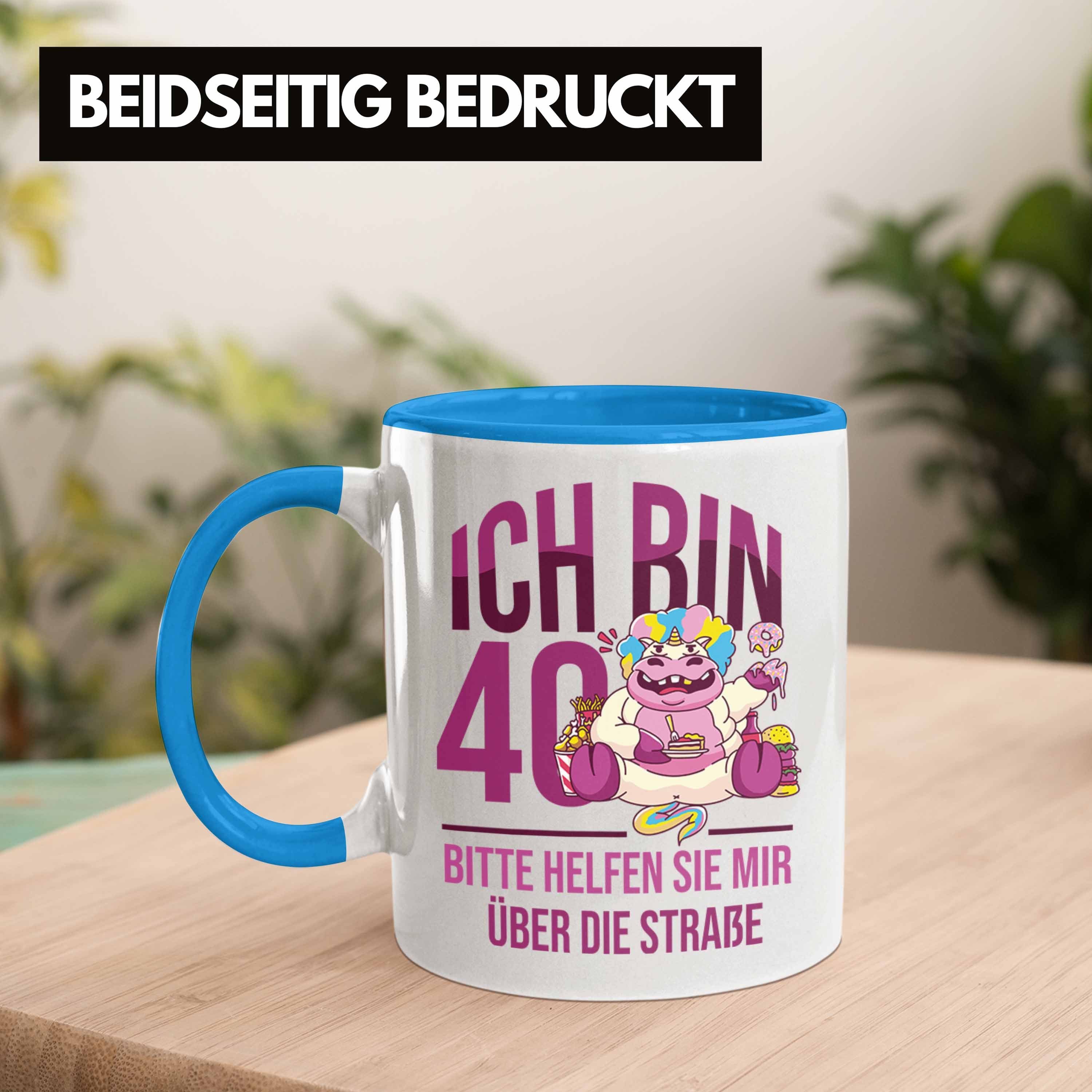 - Trendation Lustige Blau Tasse 40e zum Geburtstag 40. für Frauen Einhorn Geschenkidee Tasse