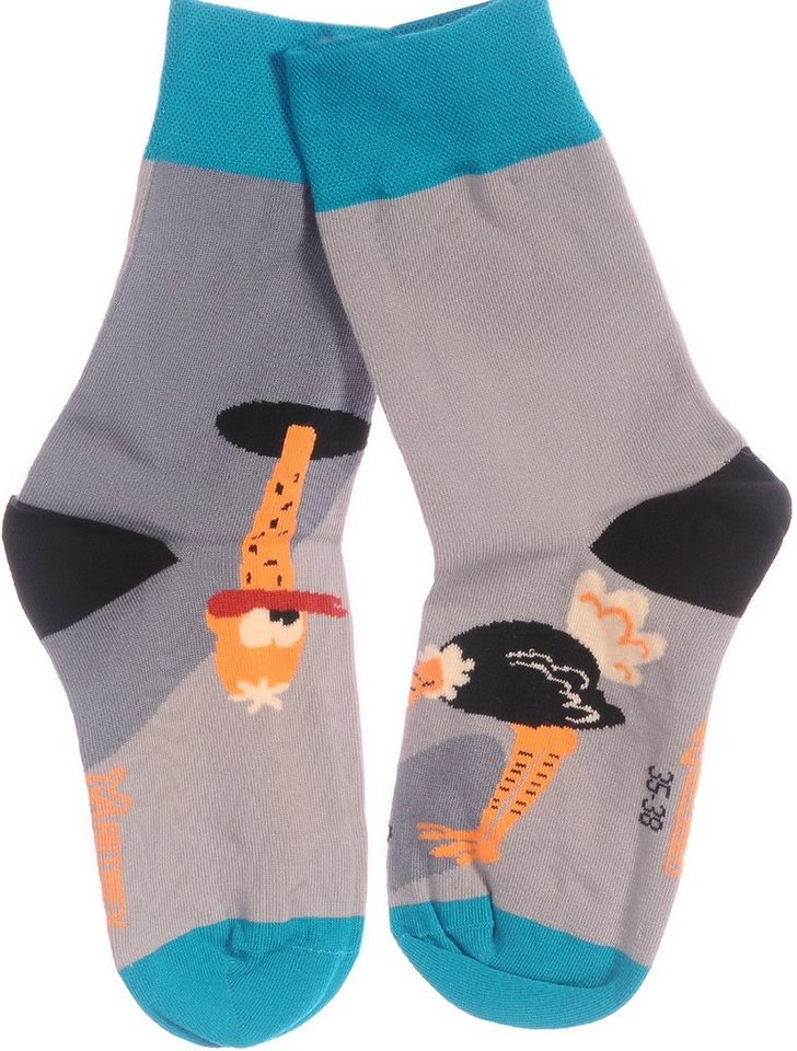 Martinex Freizeitsocken 1 Paar Socken lustige bunte witzige Strümpfe in Grau mit Strauß elastisch, weich, bunt, 35 36 37 38 39 40 41 42 43 44 45 46