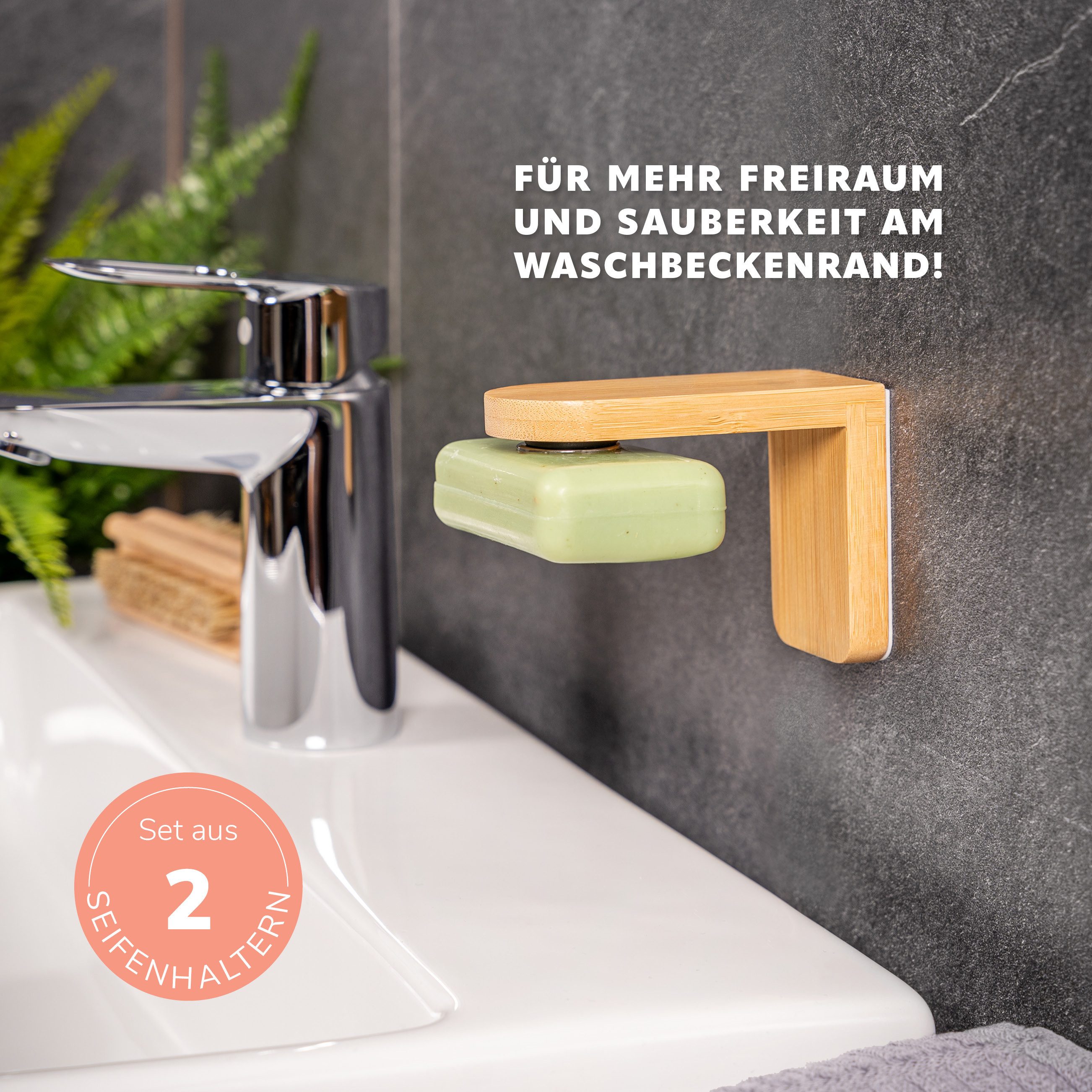 bremermann Seifenhalter Magnet-Seifenhalter Bambus - frei hängende Seife durch Magnet, Breite: 4,5 cm, 2-St. – Bild 2 von 5