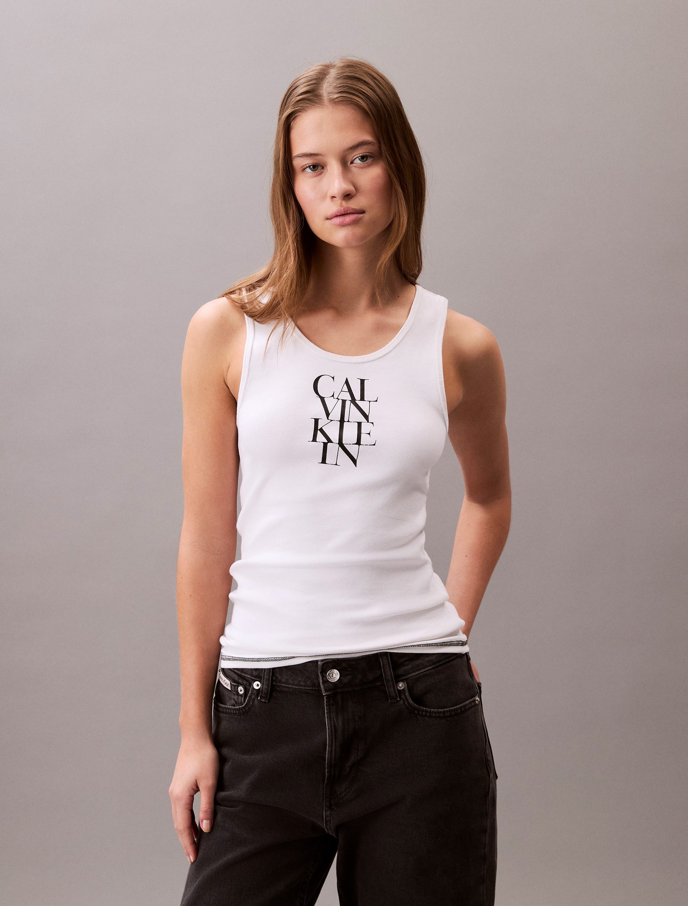 Calvin Klein Jeans Tanktop SL COTTON RIB SOLID TANK Mit tiefem Rundhalsauss günstig online kaufen