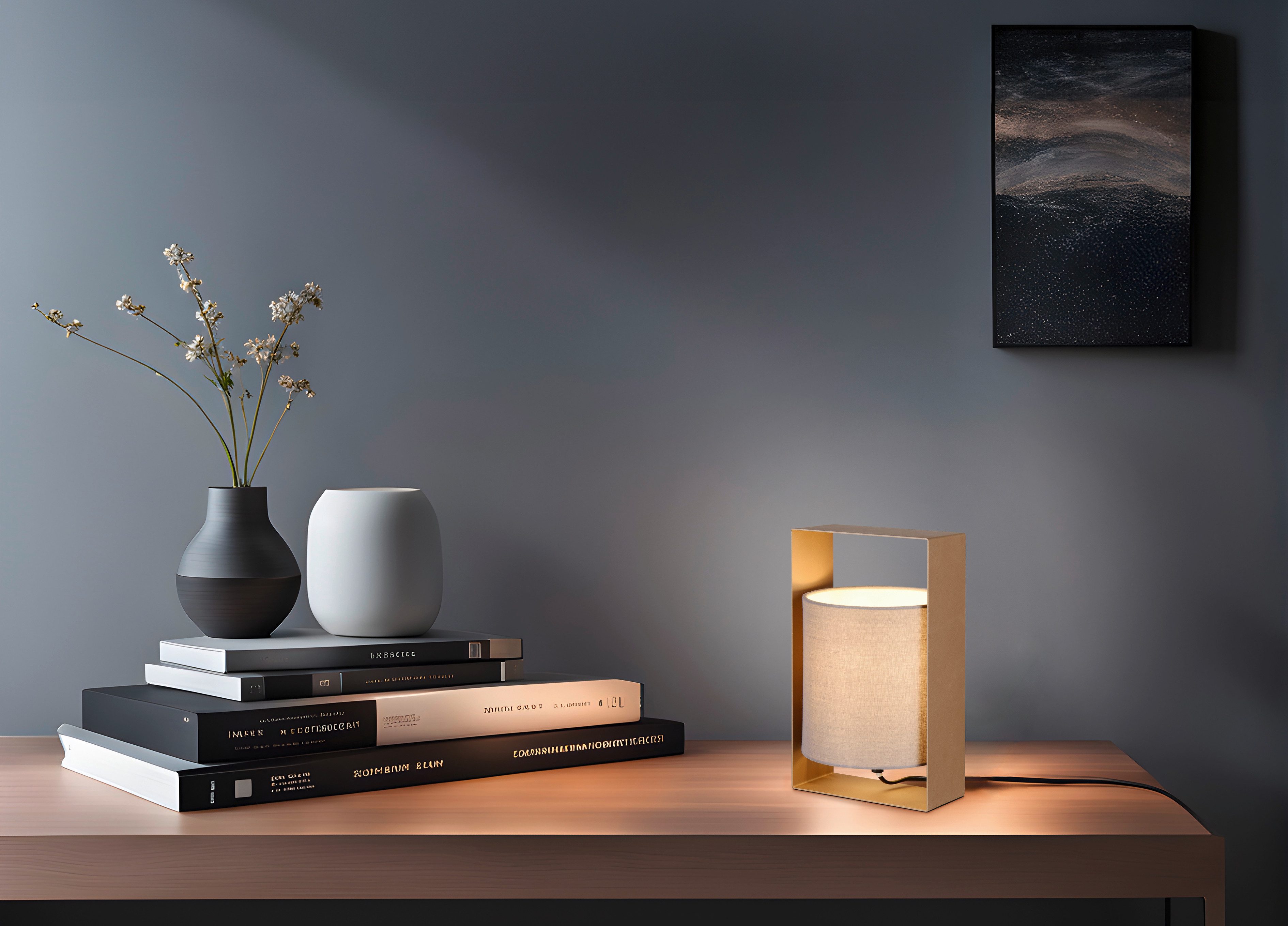 Reality Leuchten Tischleuchte PAIL, Tischlampe mit Schnurschalter, exkl 1x E27 max 10W, Stoffschirm, Leuchtmittel wechselbar, warmweiß - kaltweiß, Design Tischleuchte Metallrahmen mit Stoffschirm, 16x27x15 cm (B/H/T)
