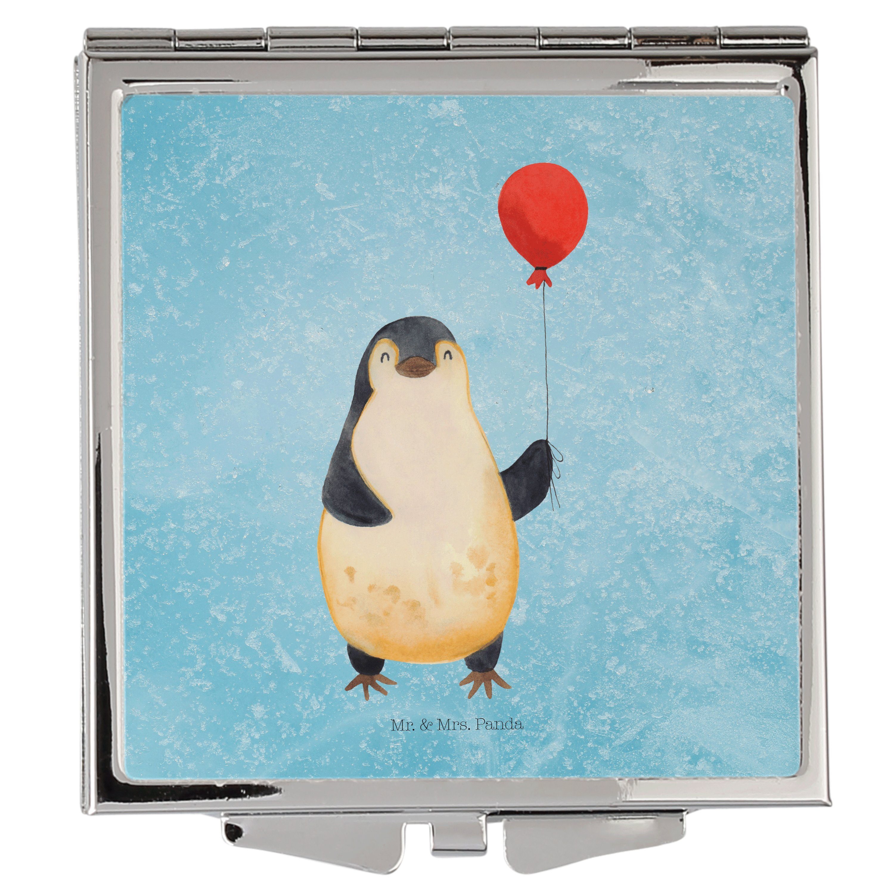 Mr. & Mrs. Panda Kosmetikspiegel Pinguin Luftballon - Eisblau - Geschenk, silber, Kind, Kirmes, schmin (1-St), passt überall