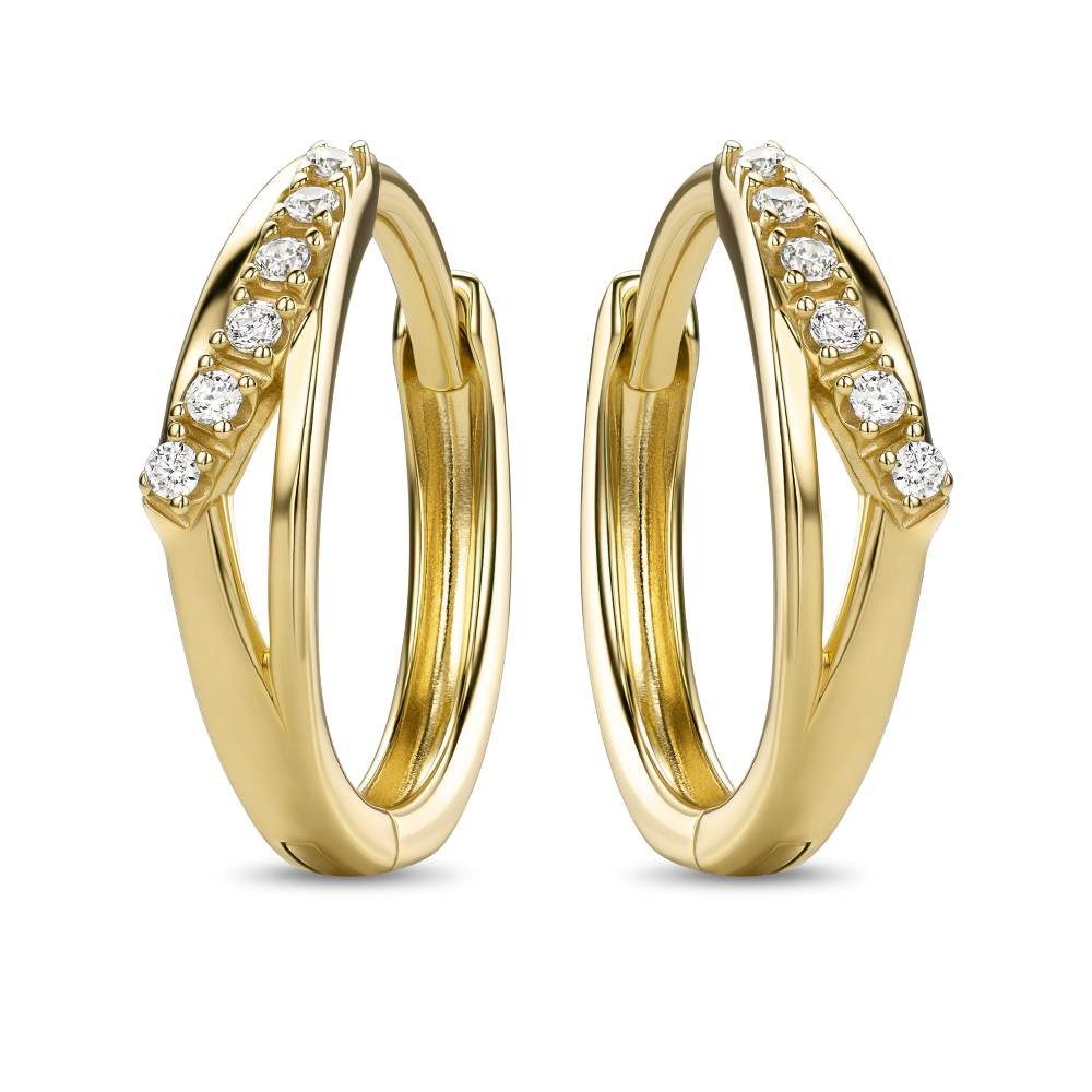 Miore Klappcreolen MAE9112E für Damen aus 9K (375) Gelbgold in 12,5 mm x 3 mm, mit 12 Zirkonia insgesamt 0,09 ct