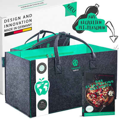 freegreen® Einkaufskorb »PREMIUM« Einkaufstasche aus recycelten PET-Flaschen I 100% nachhaltig«, & umweltschonend I Inklusive 'Das Clean Eating Kochbuch'