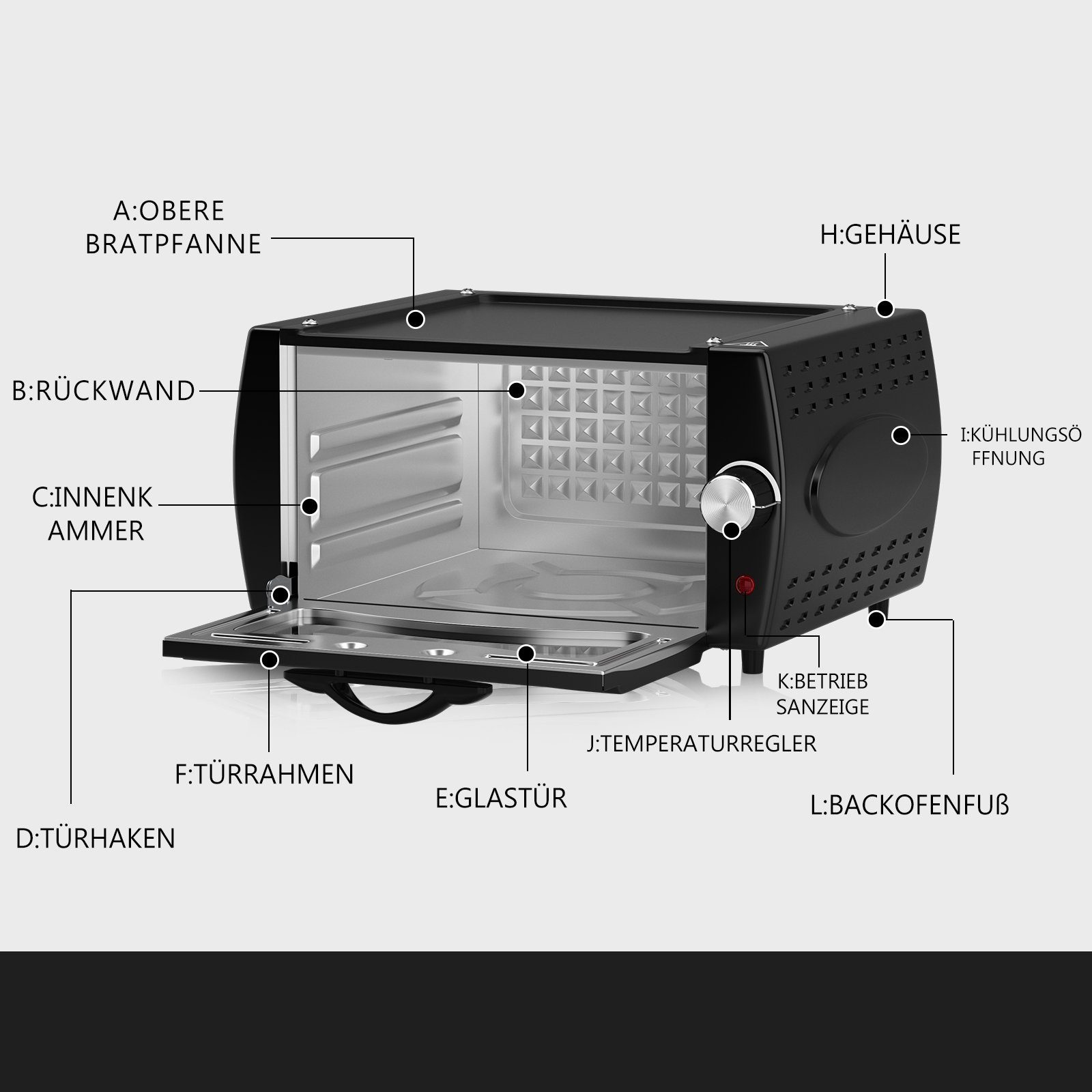 Scheffler Minibackofen Mini-Tandoor mit 2 in 1 2100W Deckplatte, großes Antihaftbeschichtete Sichtfenster, Gehäuse, Funktion, Hitzebeständiges