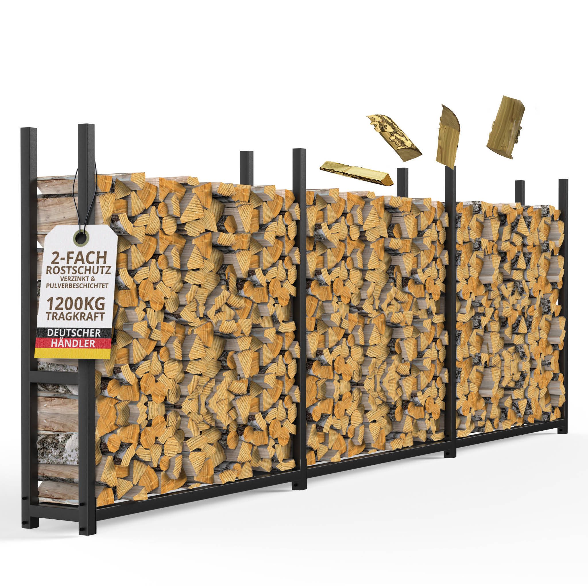LAWA Living and Lifestyle Kaminholzregal außen Metall 25cm tief Stapelhilfe Brennholz Garten verzinkt schwarz, BxTxH:335.00x25.00x115.00 cm, verzinkt, wetterfest
