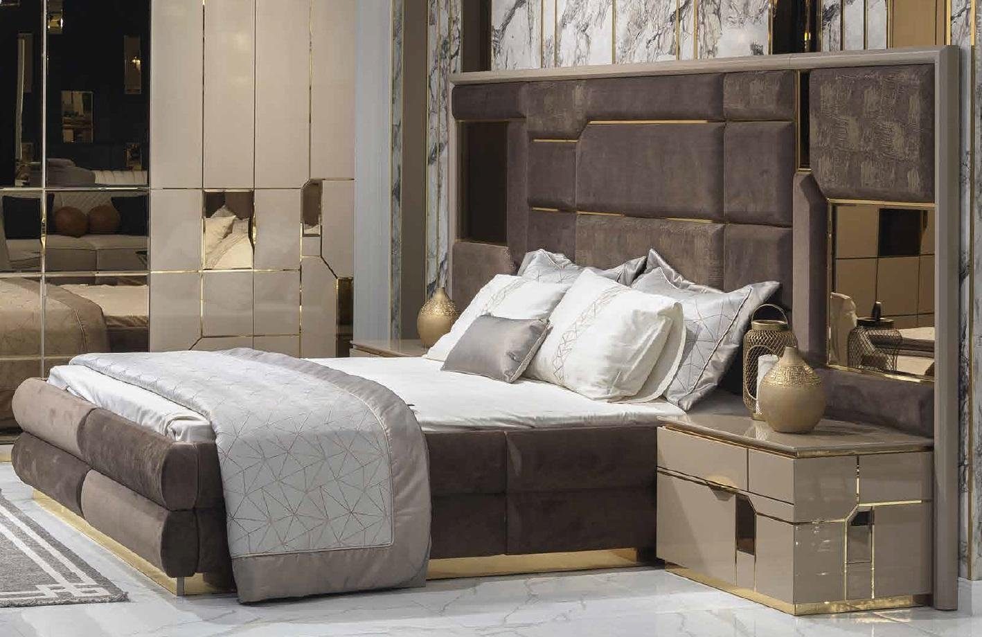 JVmoebel Bett Bett Polster Bettrahmen Möbel Design Doppelbett Luxus Holz Textil