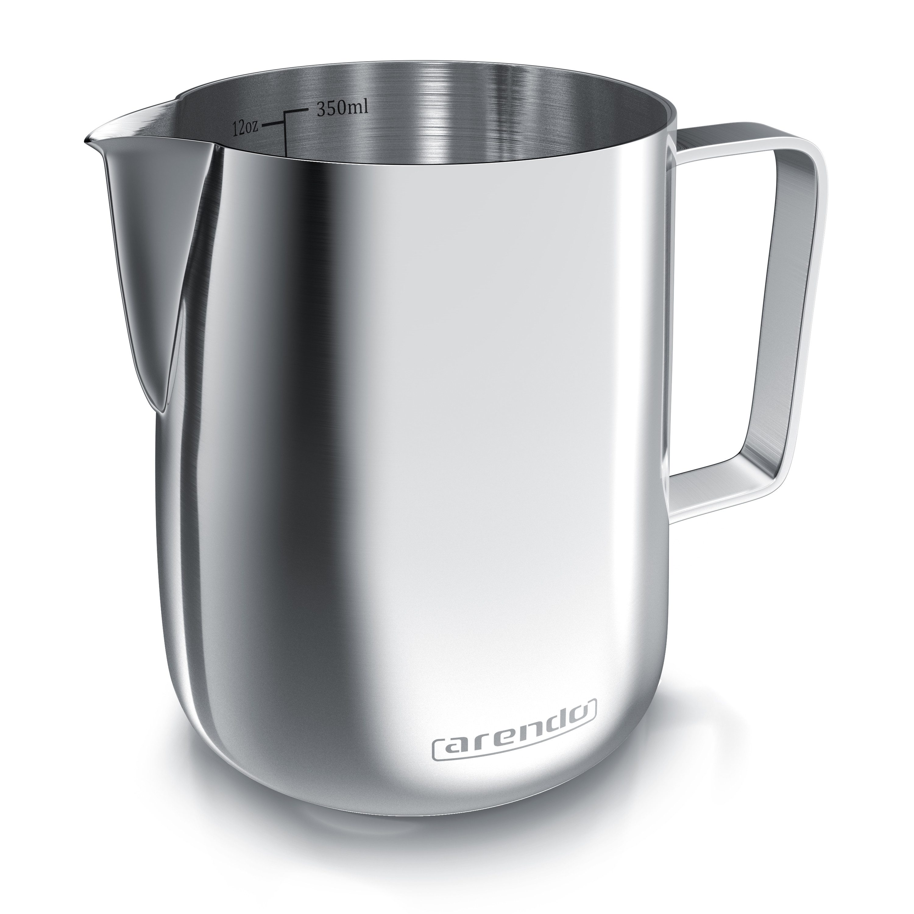 Arendo Milchkännchen Edelstahl, mit Messskala, Milchkanne zum Aufschäumen von Milchschaum, 0,35 l, (1-St), für Milchschaum, Latte Art und Barista-Kaffee zuhause
