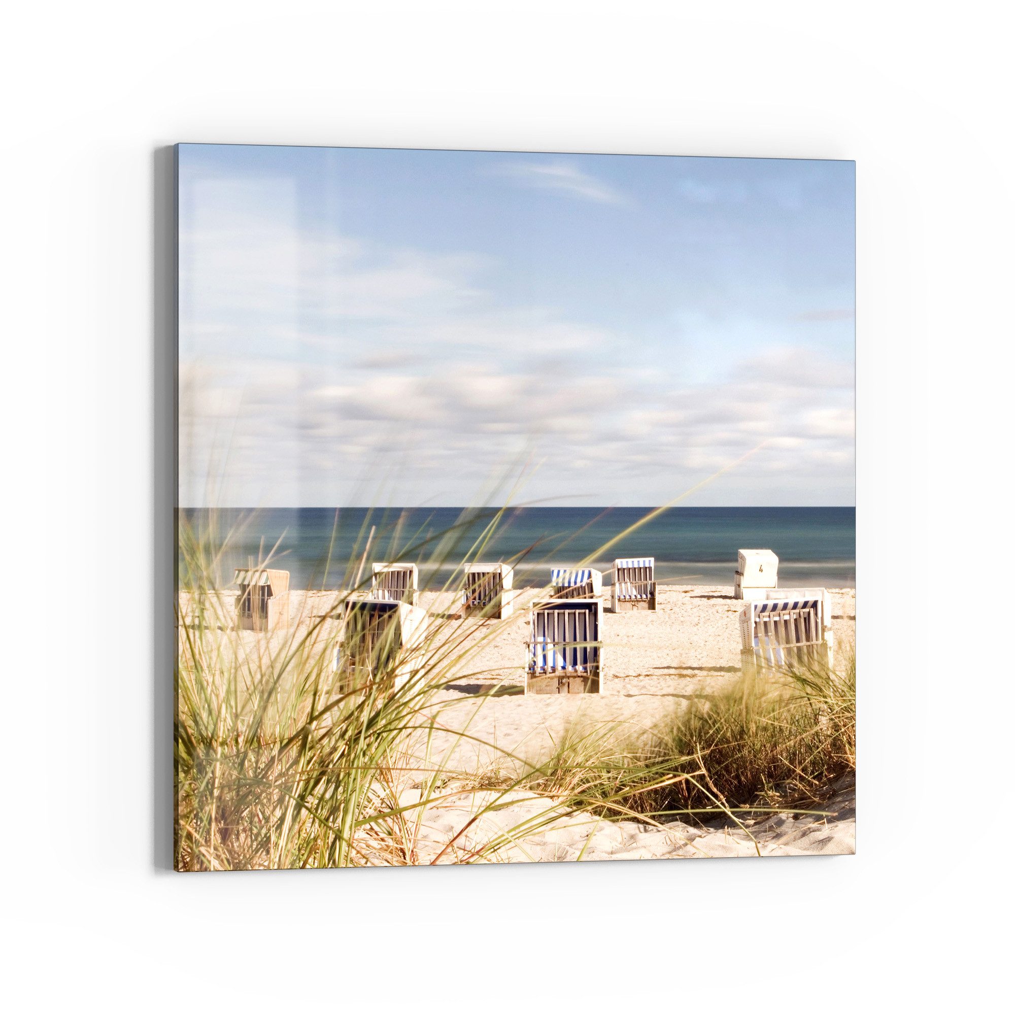 DEQORI Glasbild 'Strandkorbidylle', 'Strandkorbidylle', Glas Wandbild Bild schwebend modern
