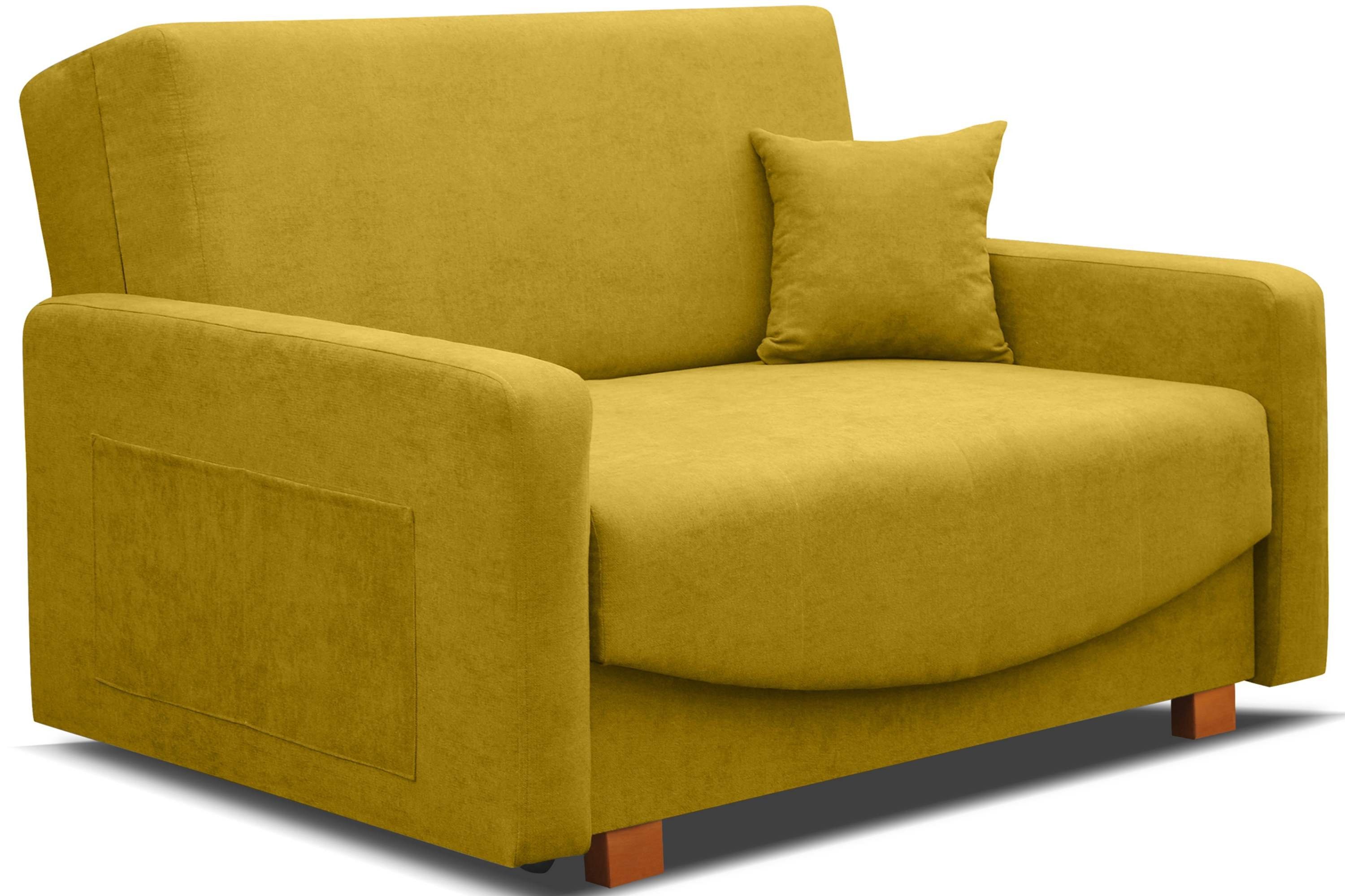 Konsimo Kindersofa INCA Sofa 2 Schlaffunktion, Massivholzbeine gelb | Bettkasten, mit Gästesofa, Seitentasche, gelb