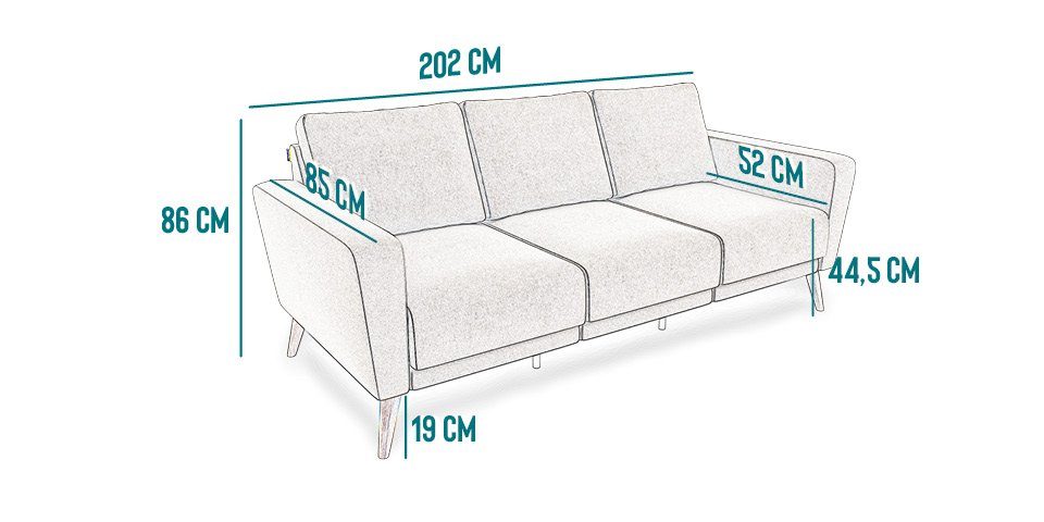 Kaltschaum, 3-Sitzer zerlegbares creme-beige erweiterbar, hochwertiger in LOTTA, KAUTSCH.com Wellenfederung, Europe System, modular made
