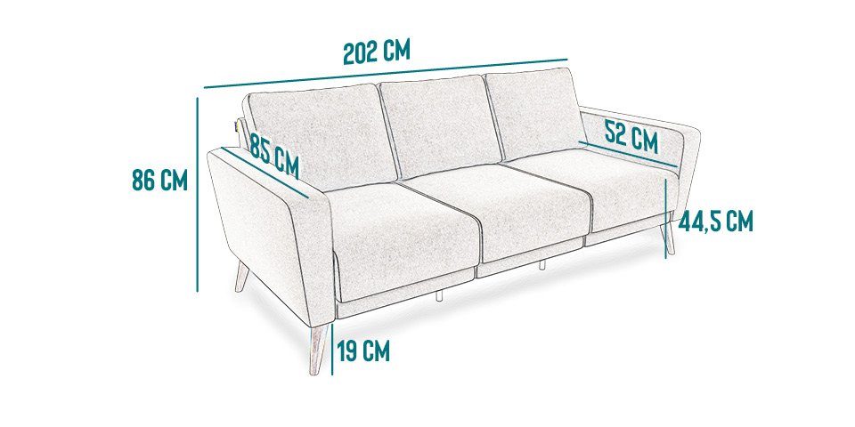 Kaltschaum, modular Europe hochwertiger KAUTSCH.com zerlegbares creme-beige made 3-Sitzer erweiterbar, System, Wellenfederung, LOTTA, in