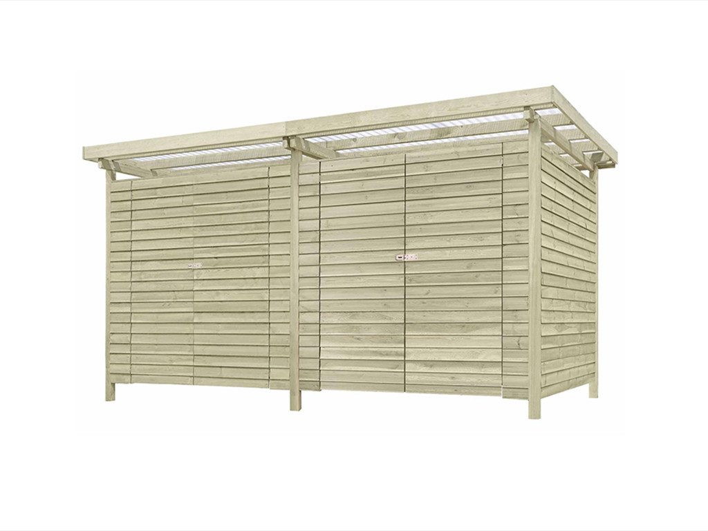 Belladoor Gartenhaus Gerätehaus Riga 9 mm kesseldruckimprägniert, BxT: 408x254 cm, 9 mm Wandstärke, Doppeltür mit Kunstglas-Einsätzen, Kesseldruckimpr...