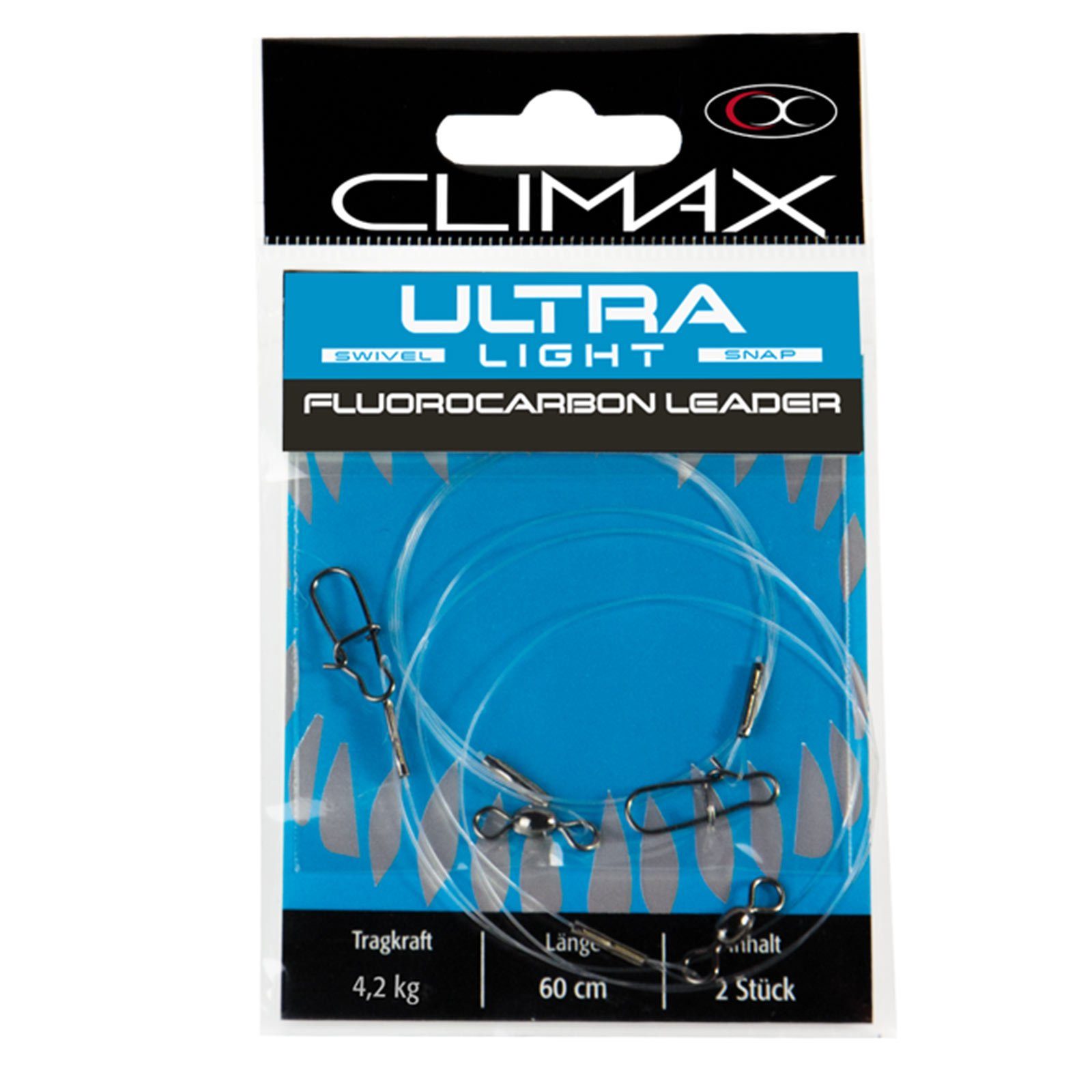 Climax Vorfachschnur, 0.6 m Länge, Climax Ultra Light Leader Fluorocarbon 4,2kg 60cm 2 Stück Gebundenes Vorfach