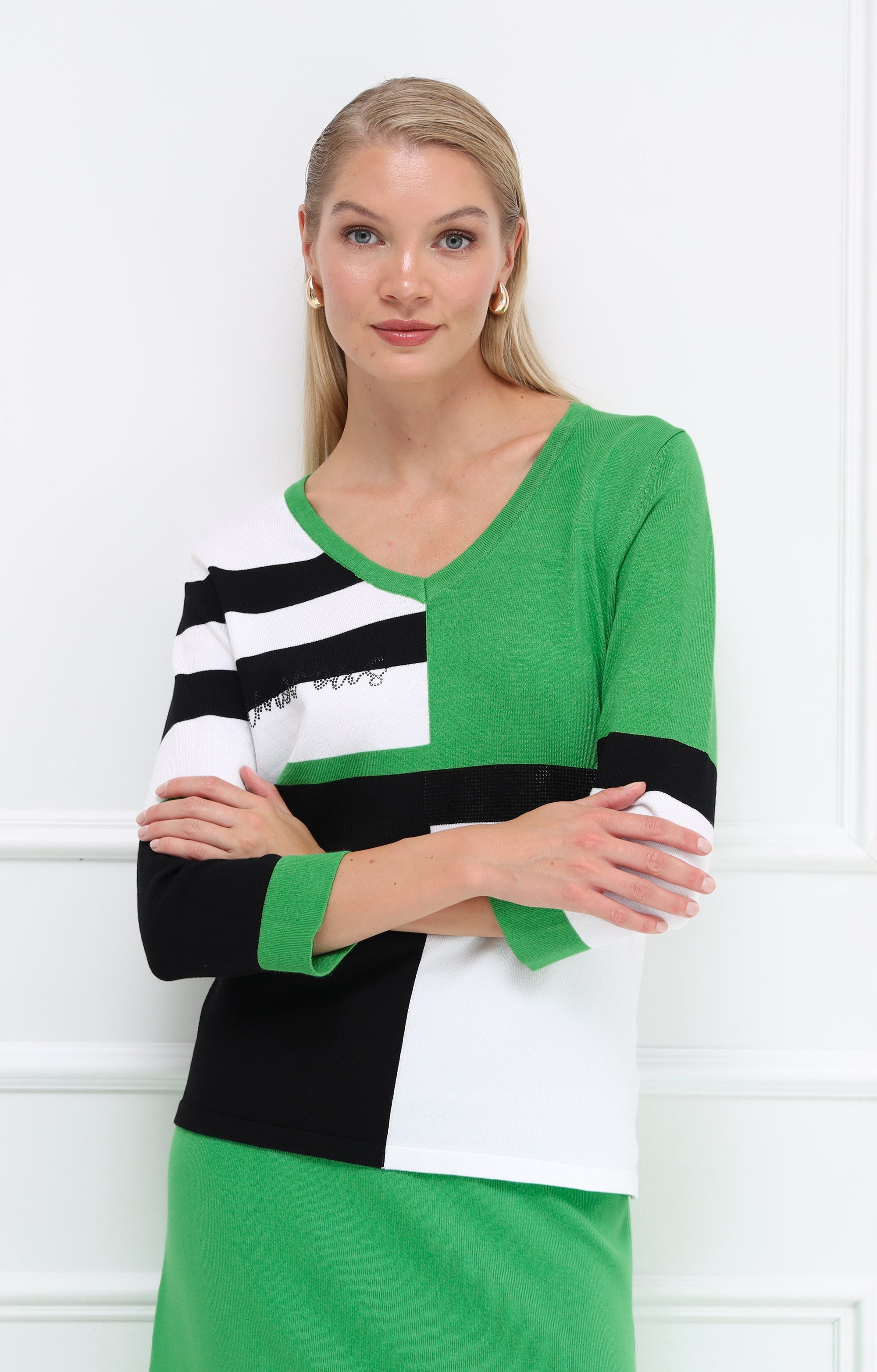 Passioni Strickpullover im Color Block-Design mit Strassdetails günstig online kaufen