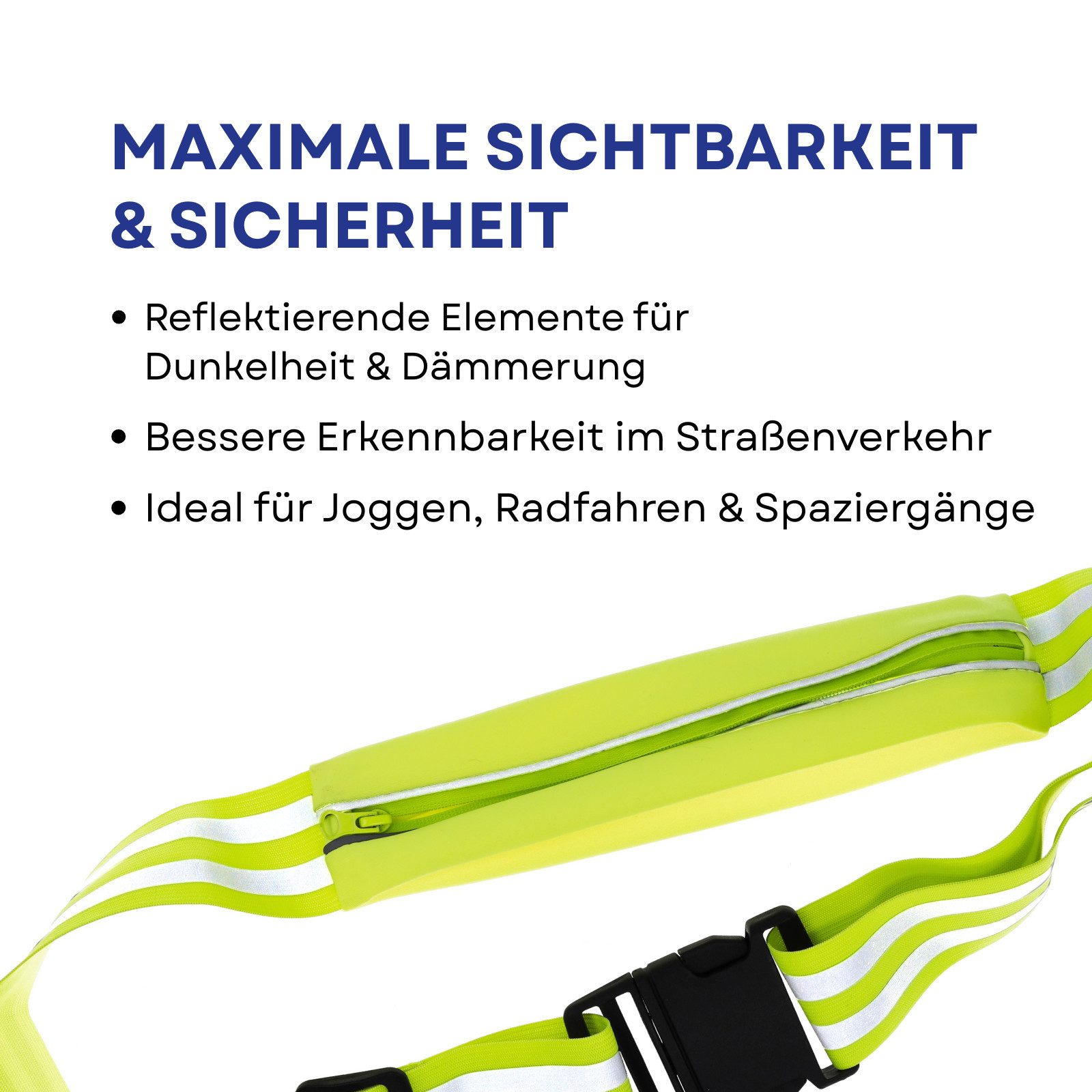 FIRST AID ONLY® Reflektorband Reflektorgurt Neon-Gelb, Reflekorband nach EN ISO 20471, Tasche für Mobiltelefon oder Geldbörse