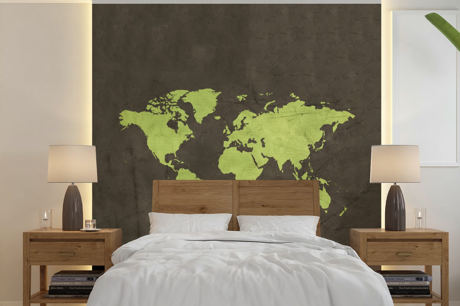 MuchoWow Fototapete Weltkarte - Topographie - Grün, Matt, bedruckt, (5 St), Vinyl Tapete für Wohnzimmer oder Schlafzimmer, Wandtapete