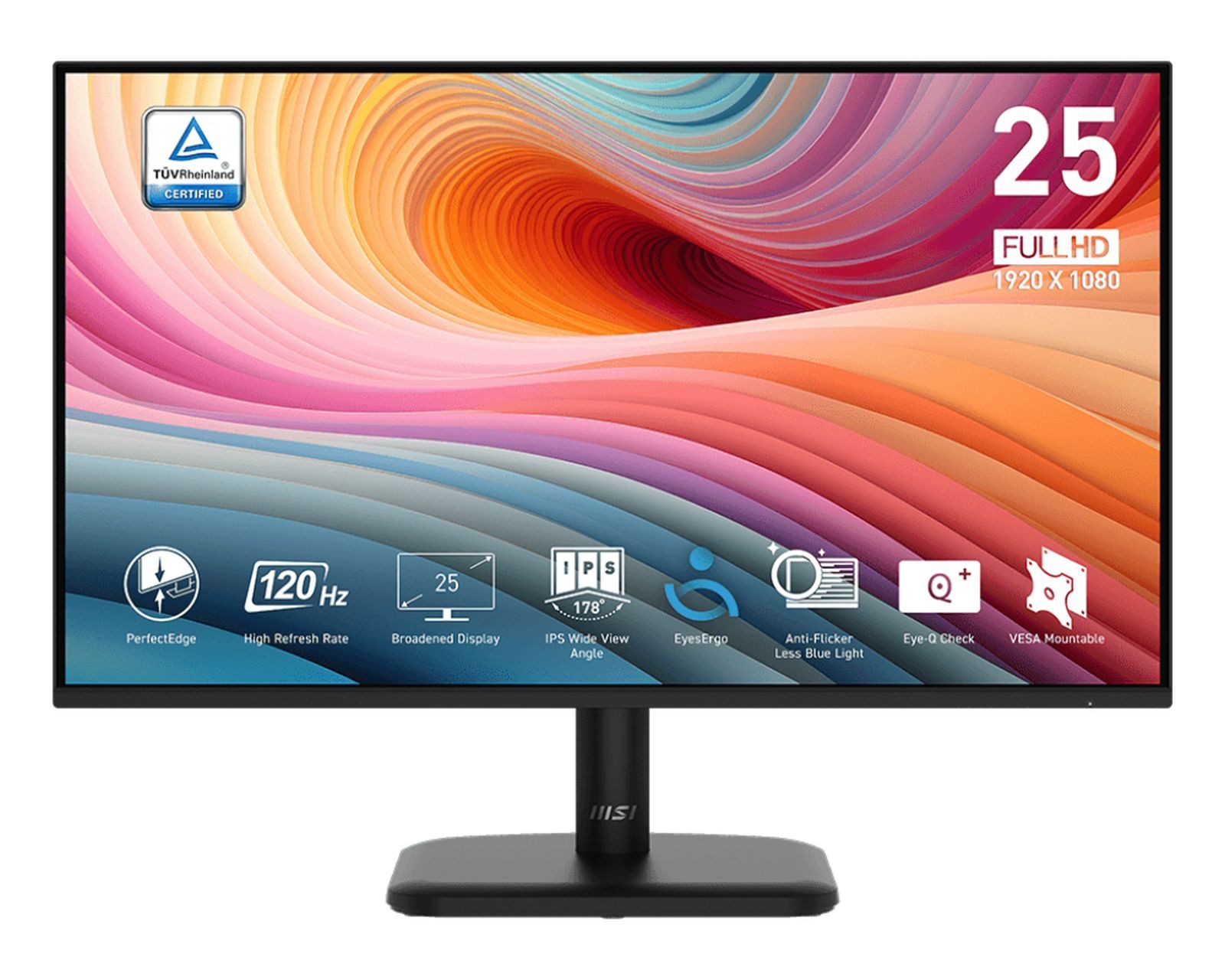 MSI PRO MP251LDE E2 24.5" IPS HDMI - Flachbildschirm (TFT/LCD) - 62,2 cm TFT-Monitor (1920 x 1080 px, Full HD, 4 ms Reaktionszeit, 120 Hz, IPS, Kopfhörerbuchse)