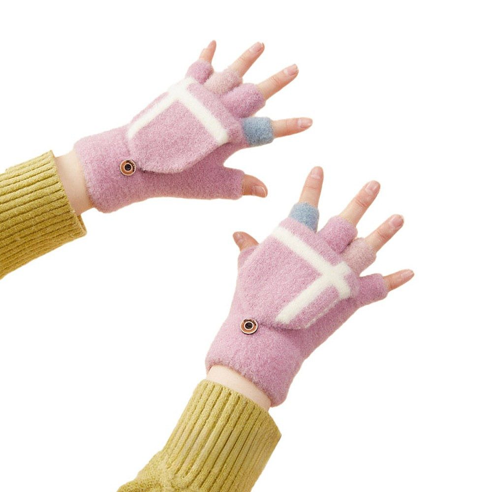 Hurtel Fäustlinge Klapphandschuhe Winterhandschuhe Strickhandschuhe (Spar-Set, 1-St., 1 Paar Handschuhe) Klappe mit Knopf, fingerfrei nutzbar, Windschutz