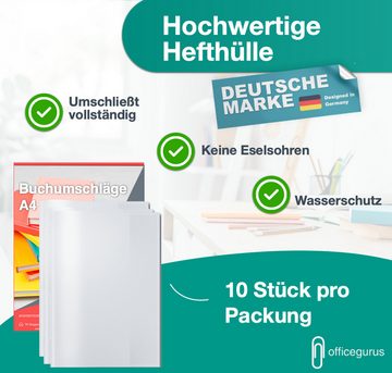 officegurus® Schulheft 30x Buchumschlag transparent DINA4 - Buchhülle Hefthülle Buchschoner, mit Kleberand