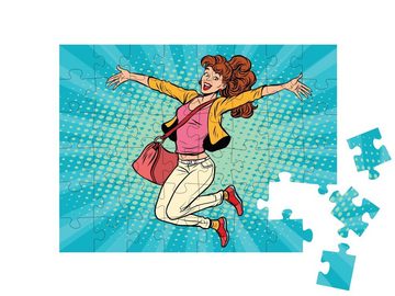 puzzleYOU Puzzle Comic-Stil: Junge Frau springt, 48 Puzzleteile, puzzleYOU-Kollektionen Comic