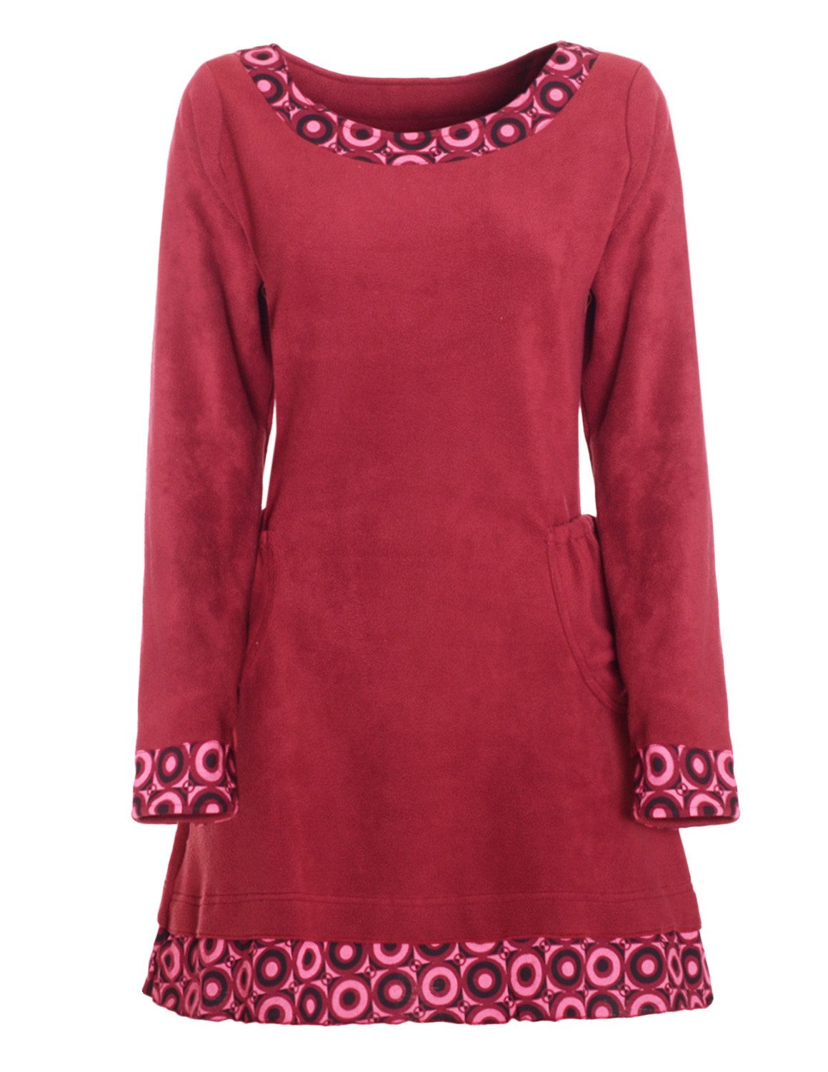 Minikleid Warmes Fleecekleid mit Printdetails und Taschen