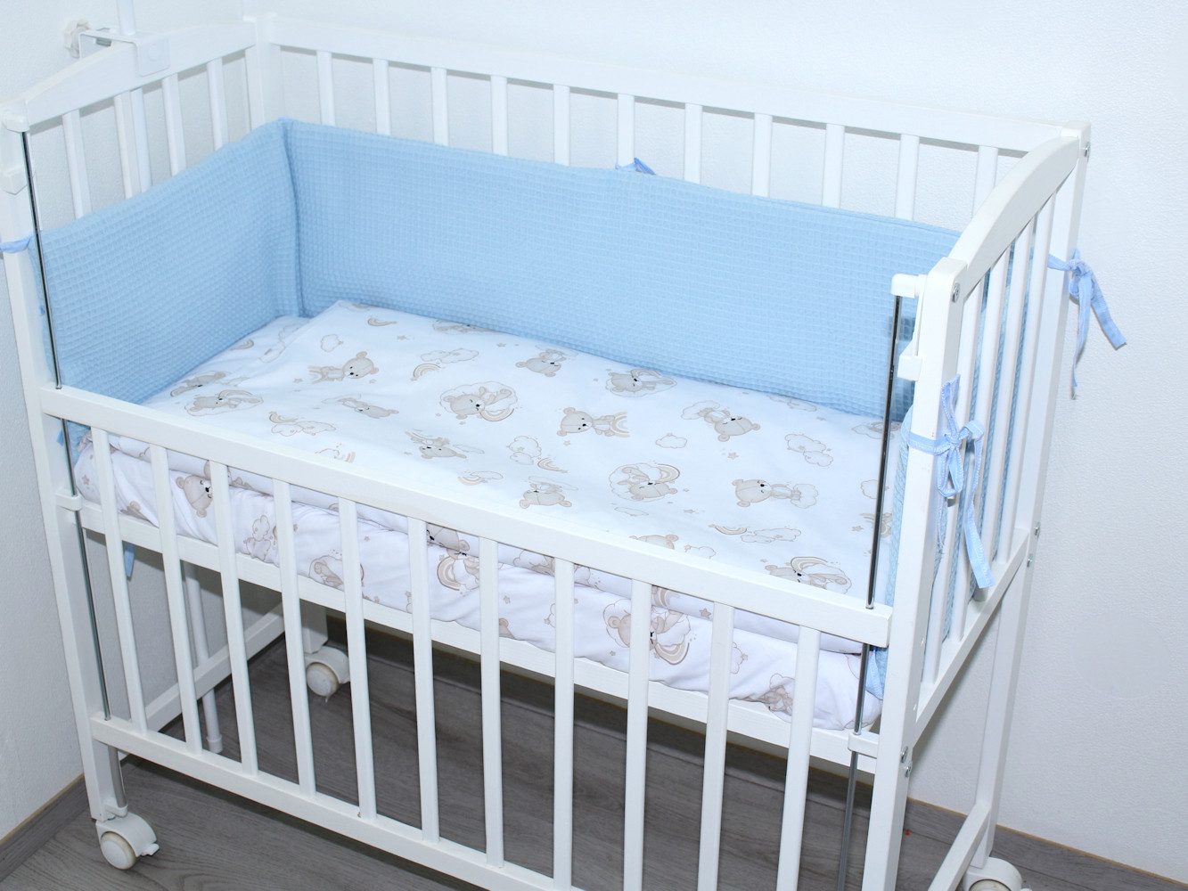 Primawela Babybettwäsche Baby Bettwäsche für Beistellbett Nestchen-Waffelpiqué Spannbettlaken