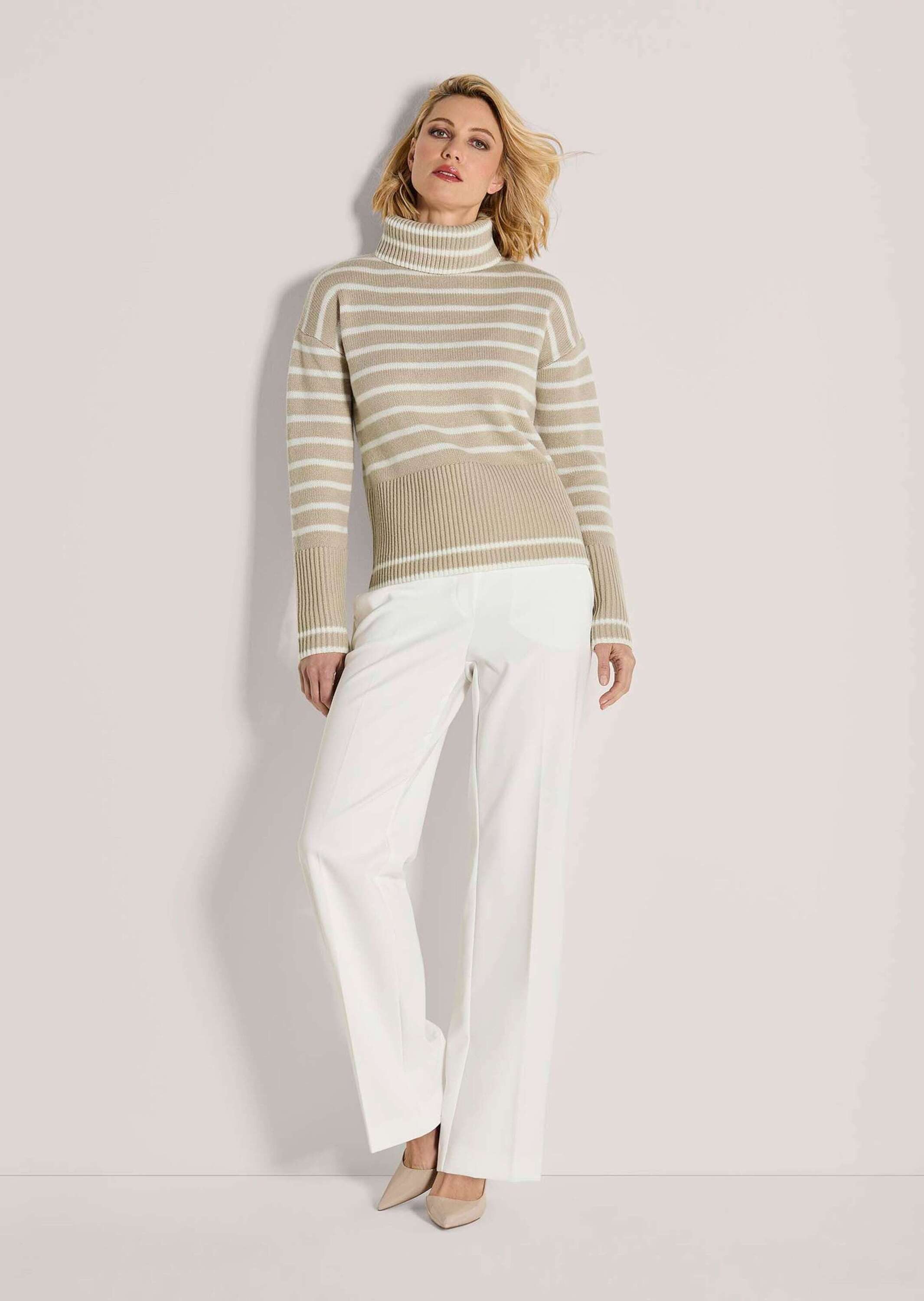 MADELEINE Strickpullover Moderner Rollkragenpullover im Streifen-Design Wollpullover mit formstabilem Rippstrick und langen Ärmeln