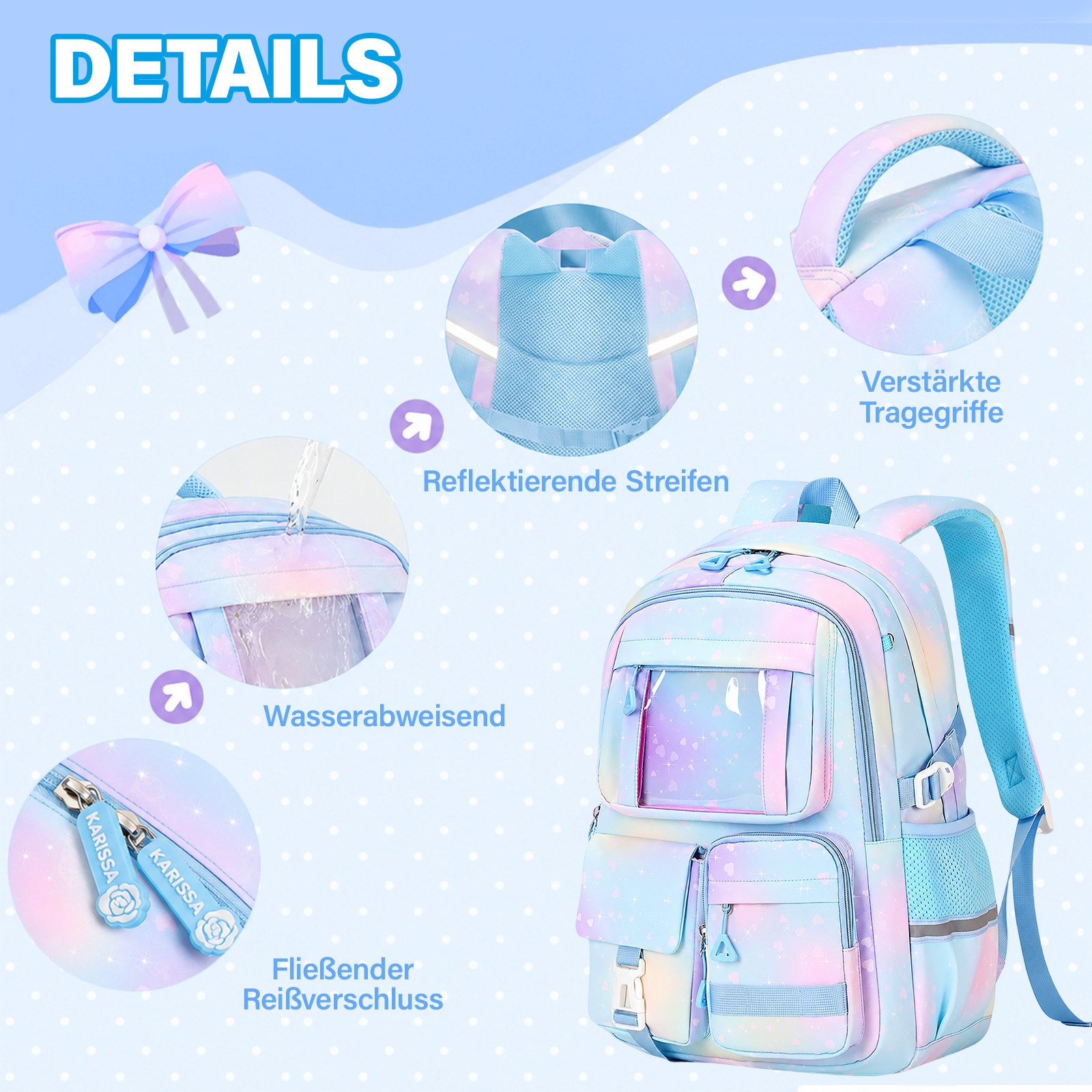 MOPUEA Schulrucksack Schulrucksack Rucksack Schultasche Büchertasche Wasserdicht (Mädchen Lässiger Schulranzen, Atmungsaktiv), Multi-Tasche Freizeitrucksack für – Bild 5 von 5