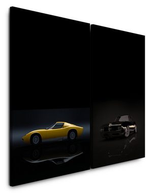 Sinus Art Leinwandbild 2 Bilder je 60x90cm Ferrari Gelb Musclecar GTO Oldtimer Traumauto Schwarz