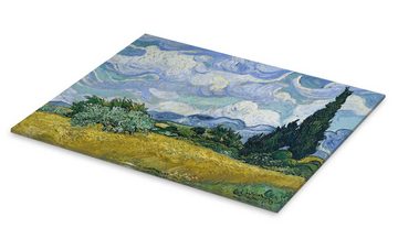 Posterlounge Acrylglasbild Vincent van Gogh, Weizenfeld mit Zypressen, 1889, Wohnzimmer Mediterran Malerei
