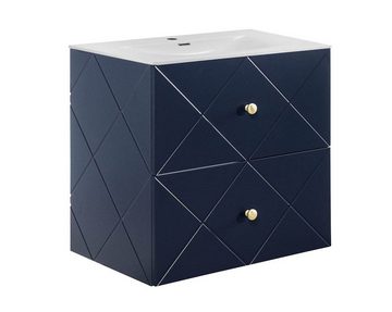 einfachgutemoebel Waschtisch-Set Badezimmer Set 4-teilig BLUMOND 60cm, Einbauwaschbecken, Dark Blue, (Badmöbel Set, 1-St., Badmöbel Waschtisch-Set 4-teilig)