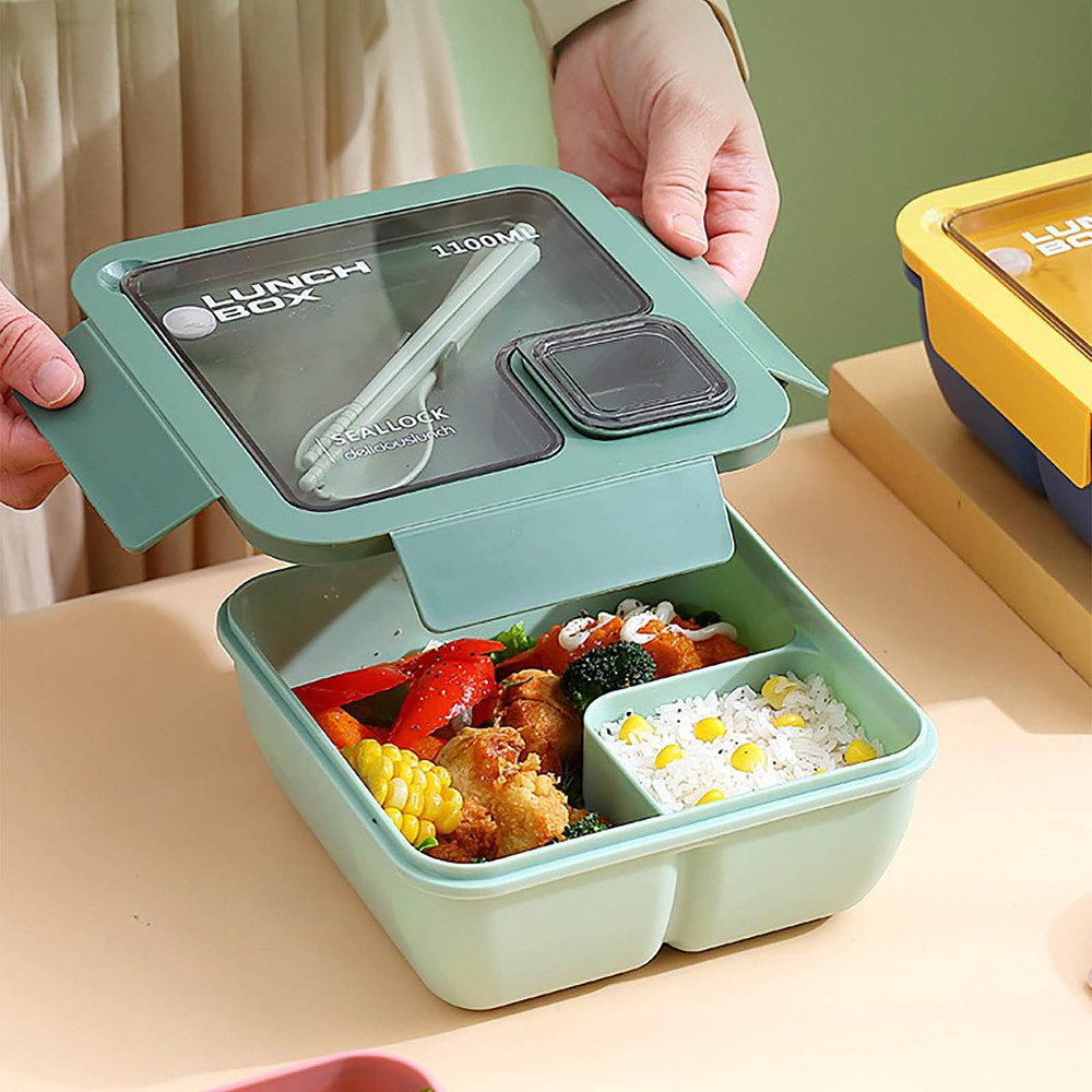 Agger Lunchbox Lunchbox mit Fächern Bento Box Auslaufsicher,mit Tasche und Besteck, (3-tlg., 3er-set), 1100 ml Bento-Lunchbox mit Tasche und Besteck, Mahlzeitenbox