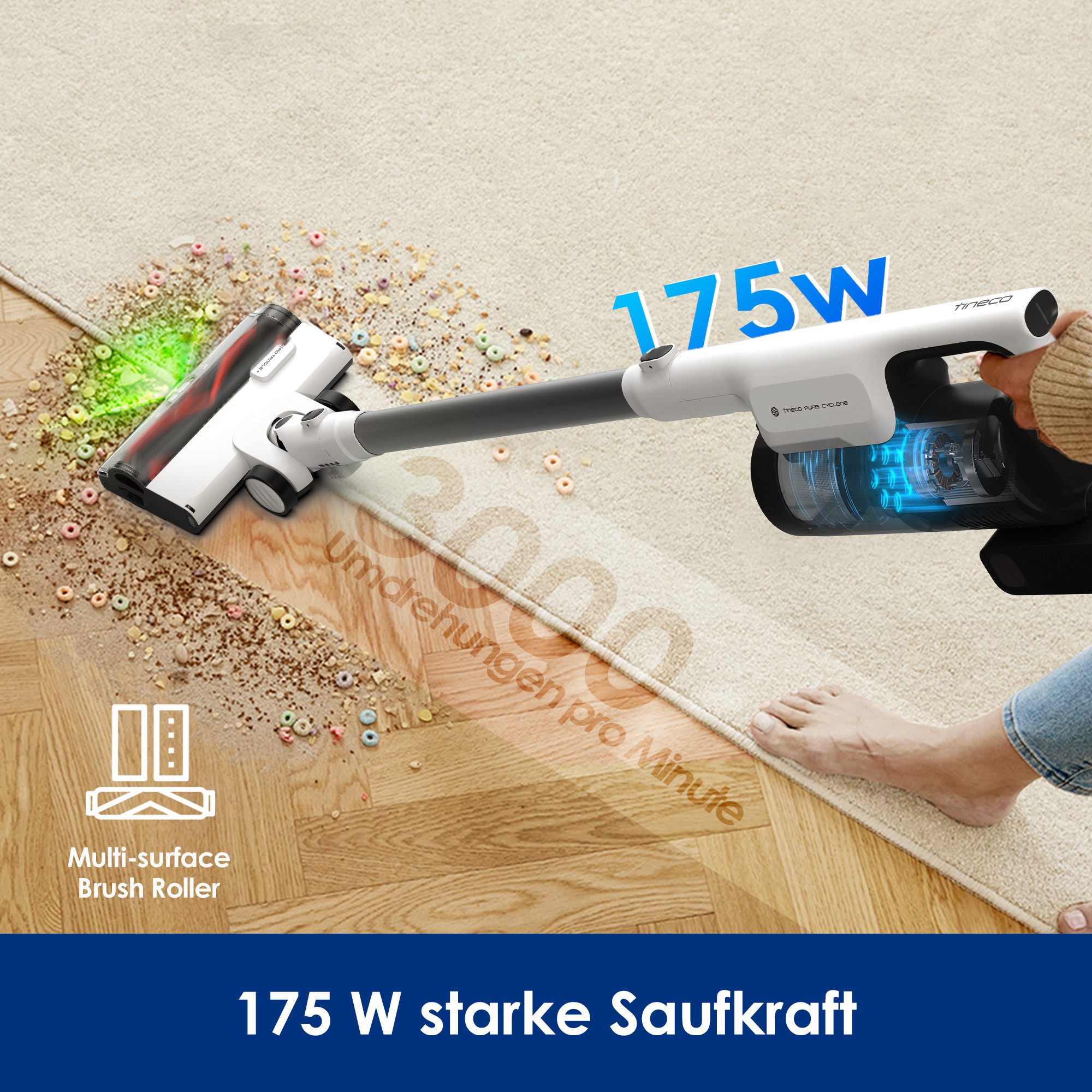 Tineco Akku-Stielstaubsauger Pure One Station 5, 2x6-fach Filter für Allergiker und Tierhaushalte, 500 W, beutellos, Automatik Modus, Zyklonfilter, bis zu 70 Min Laufzeit, Akku wechselbar
