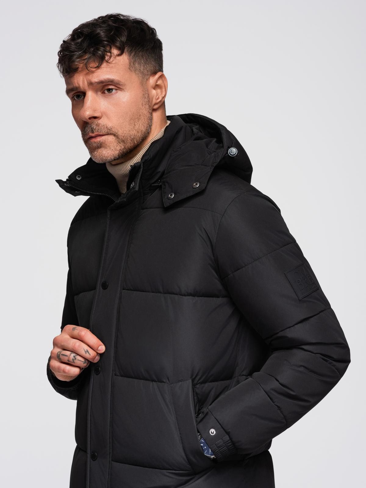 OMBRE Steppmantel Langer, gesteppter Herren-Wintermantel mit Kapuze