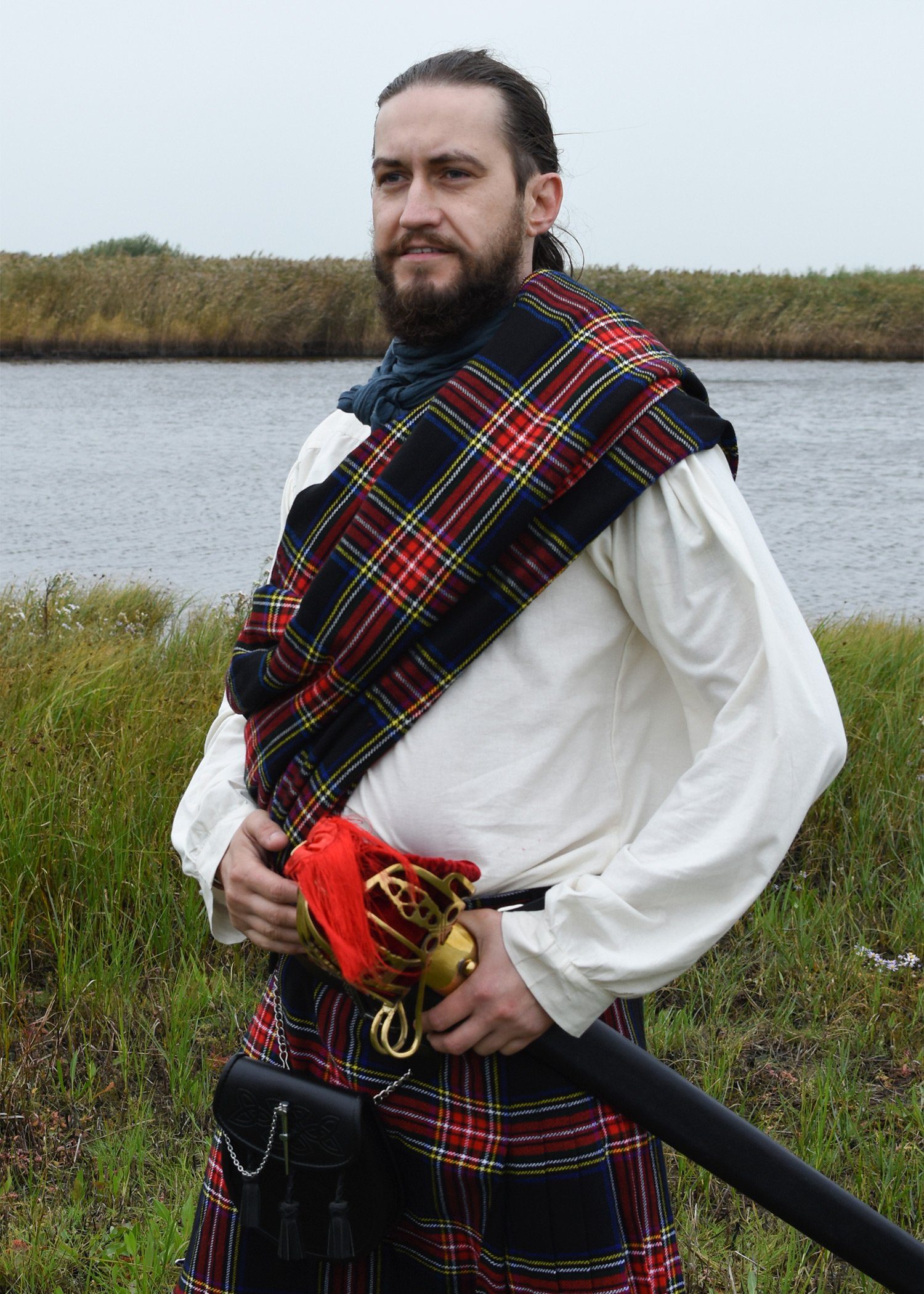 Wikinger-Kostüm Plaid / Schal, Tartan, Black Stewart, ca. 234 x 137 cm