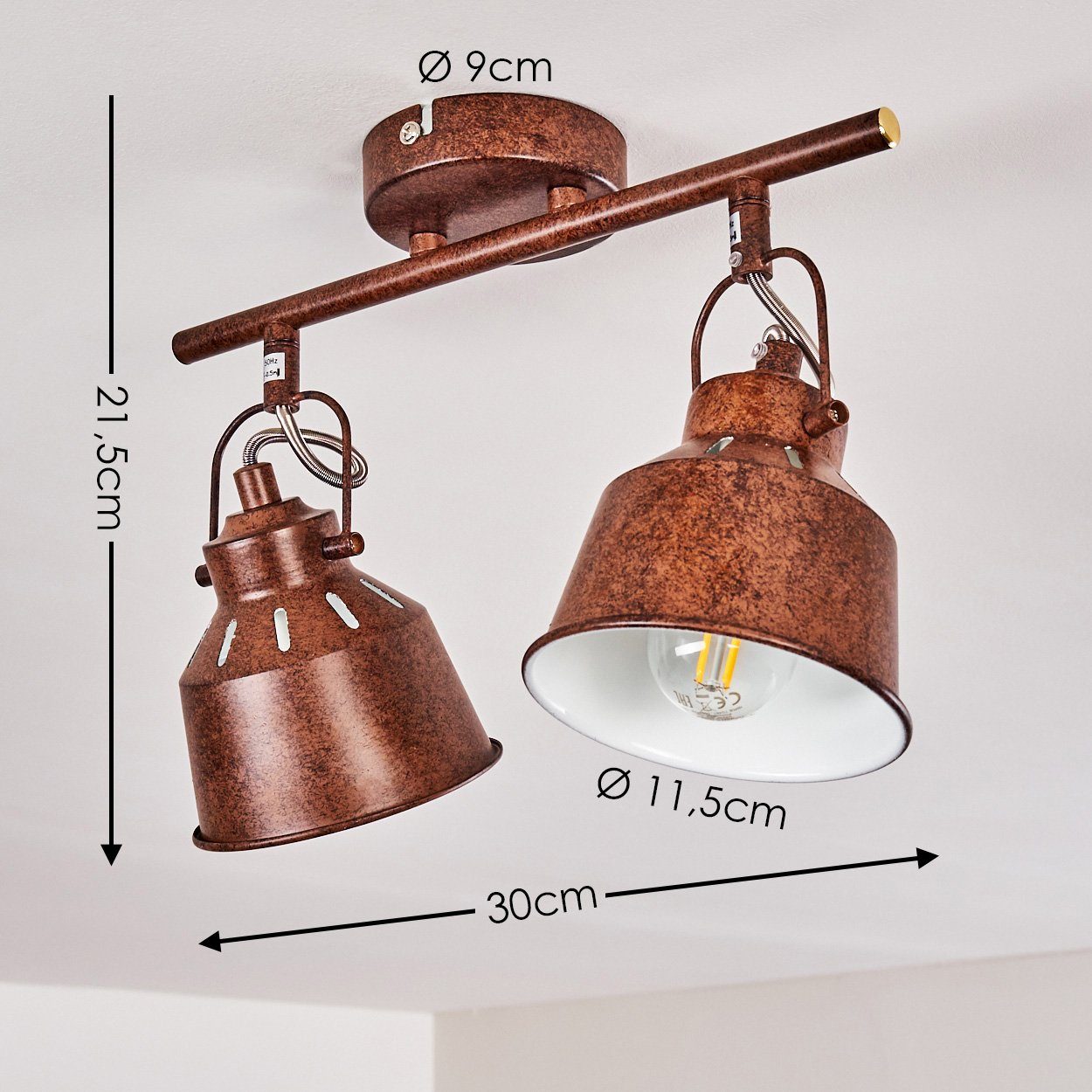 2xE14, Spot mit Metall ohne Retro/Vintage Strahlern, Rostbraun/Weiß, verstellbaren Deckenlampe hofstein aus in Leuchtmittel, Design »Rimini« im Deckenleuchte