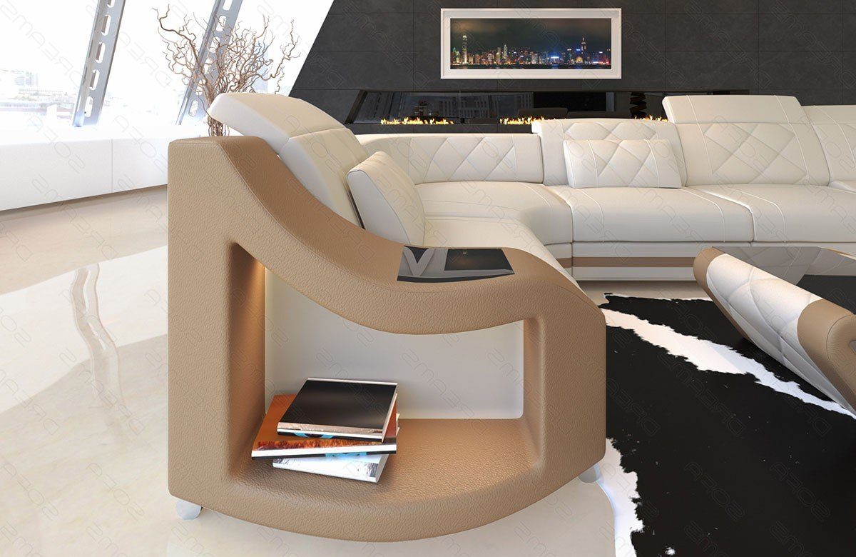 Sofa Dreams Wohnlandschaft Sofa Stoffsofa, Designersofa Mikrofaser Form Couch elfenbein-sandbeige mit U wahlweise Swing Bettfunktion M Polsterstoff