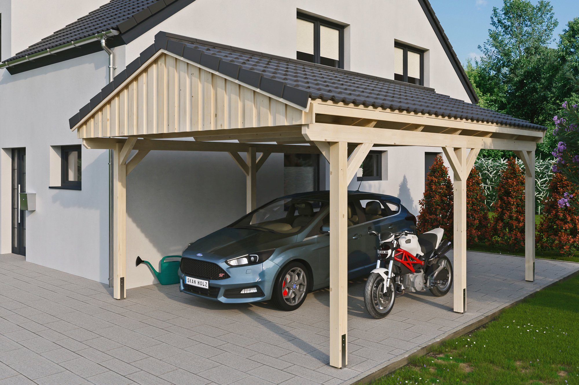 Skanholz Einzelcarport Fichtelberg, BxT: 423x566 cm, 379 cm Einfahrtshöhe, mit Dachlattung